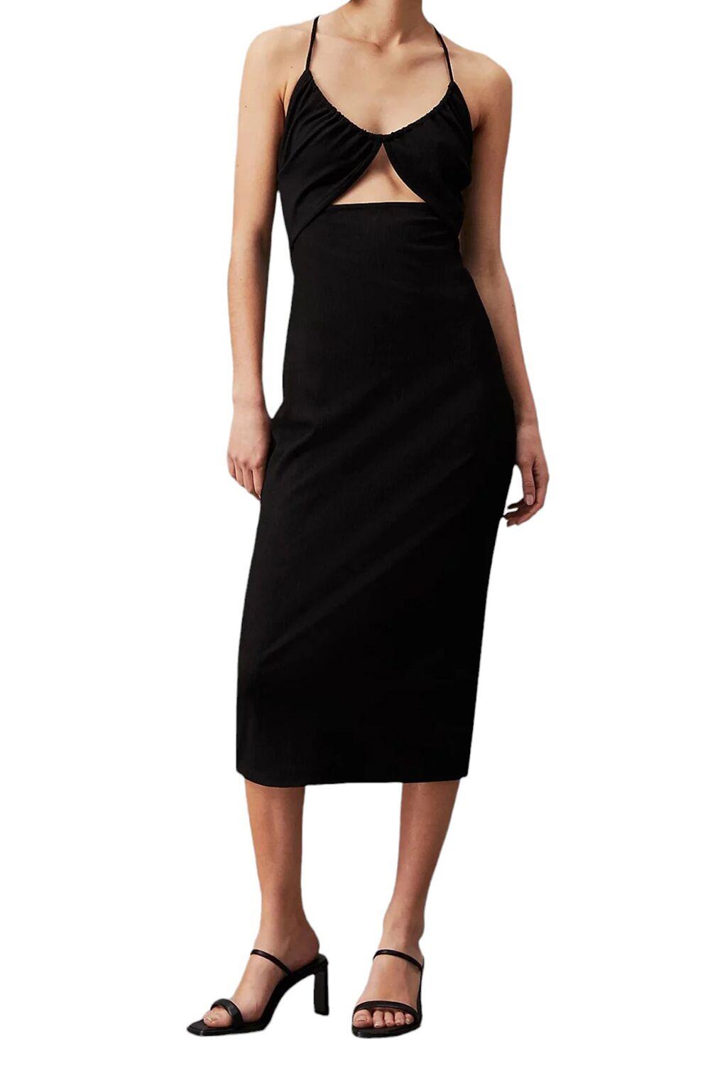 Abito midi tagliato con dettaglio cravatta<BR/> J20J223514 BEH Calvin Klein 