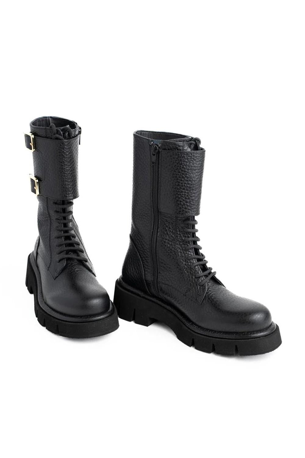 Stivale Comba in Pelle Nappagrain con Doppia Fibbia COMBA BLACK Paloma Barcelò 