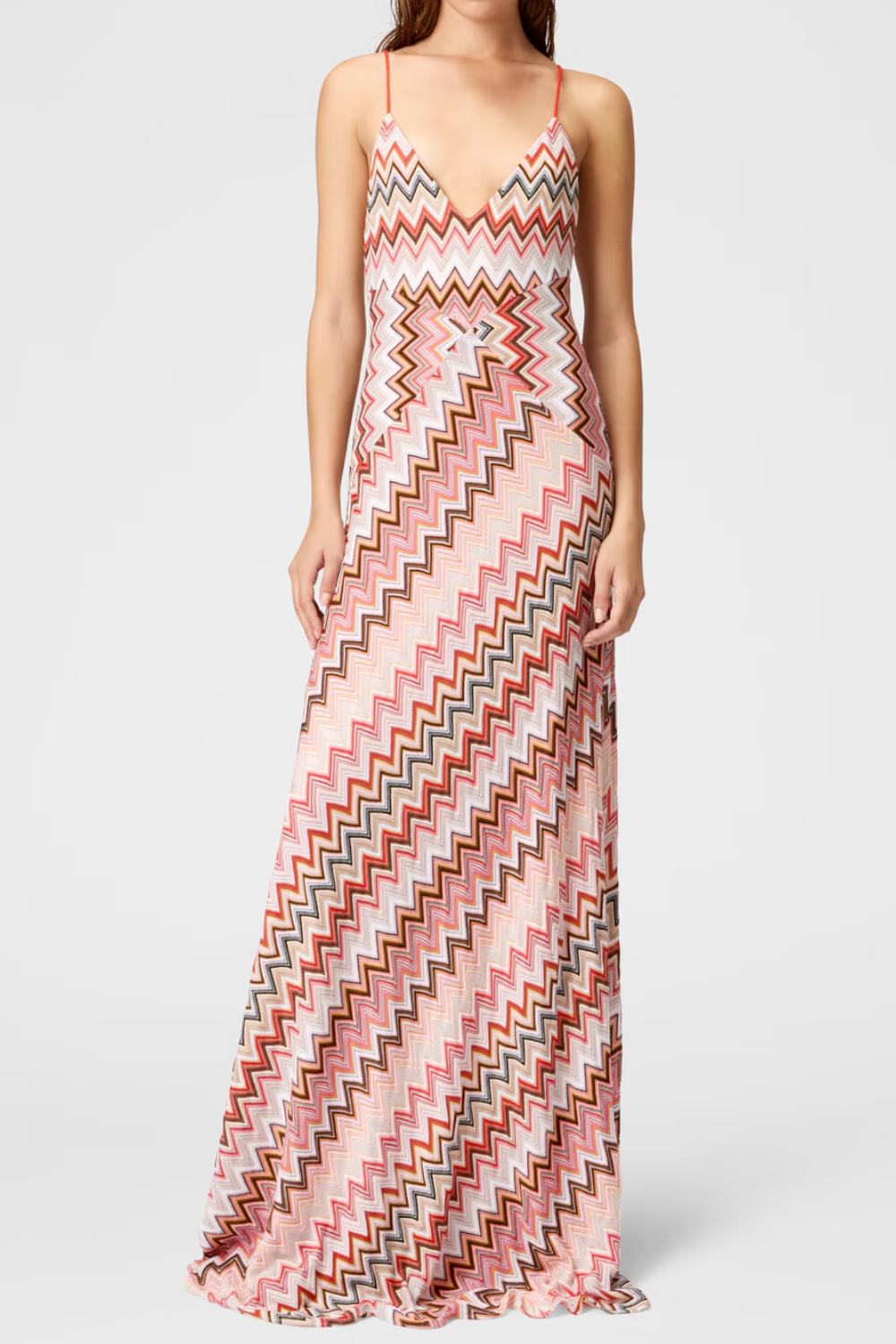 Abito lungo patchwork con motivo zig zag e spalline incrociate<BR/> DS25SG27 BR00ZUSM9KX Missoni 