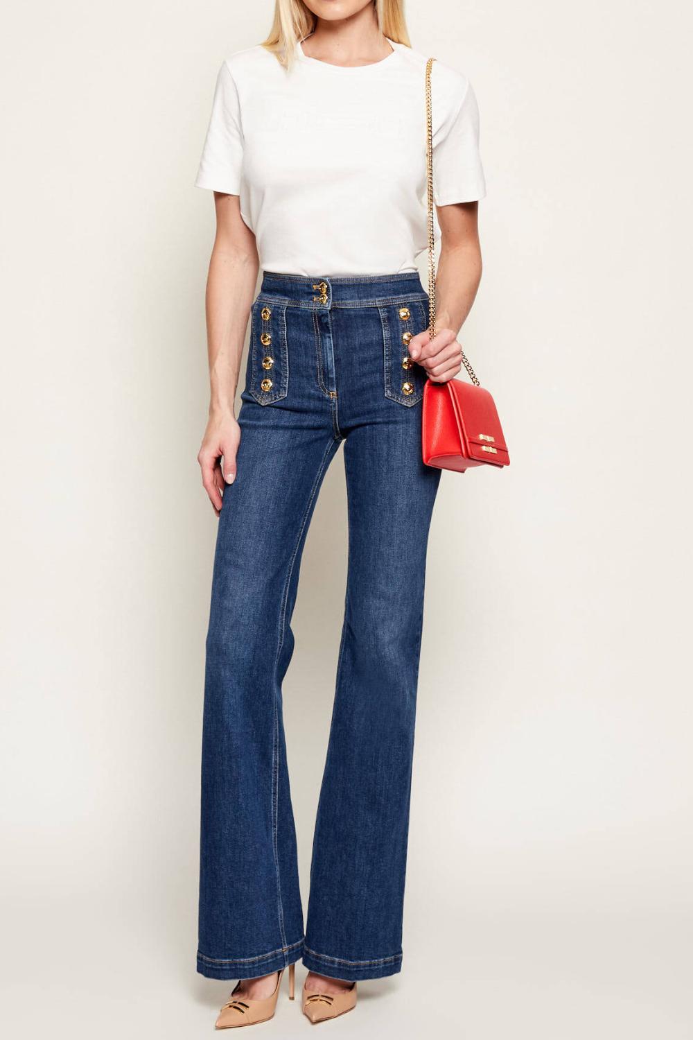 T-shirt Donna Elisabetta Franchi Bianca con Logo in Rilievo MA68P 61E2270 Elisabetta Franchi 