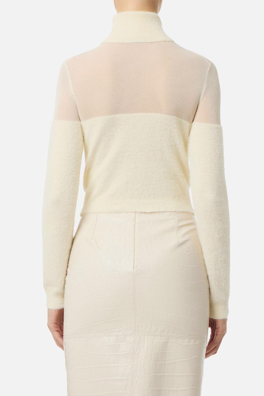 Turtleneck top cropped in maglia con texture effetto pelo MK54T 57E2DZ9 Elisabetta Franchi 