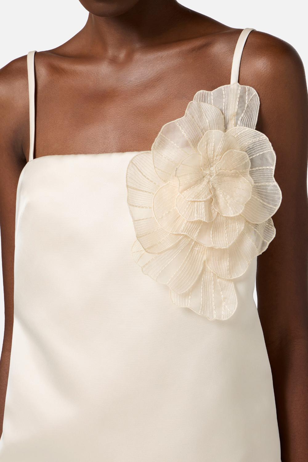 Abito in duchesse con fiore ricamato<BR/> AB730 52E2193 Elisabetta Franchi 