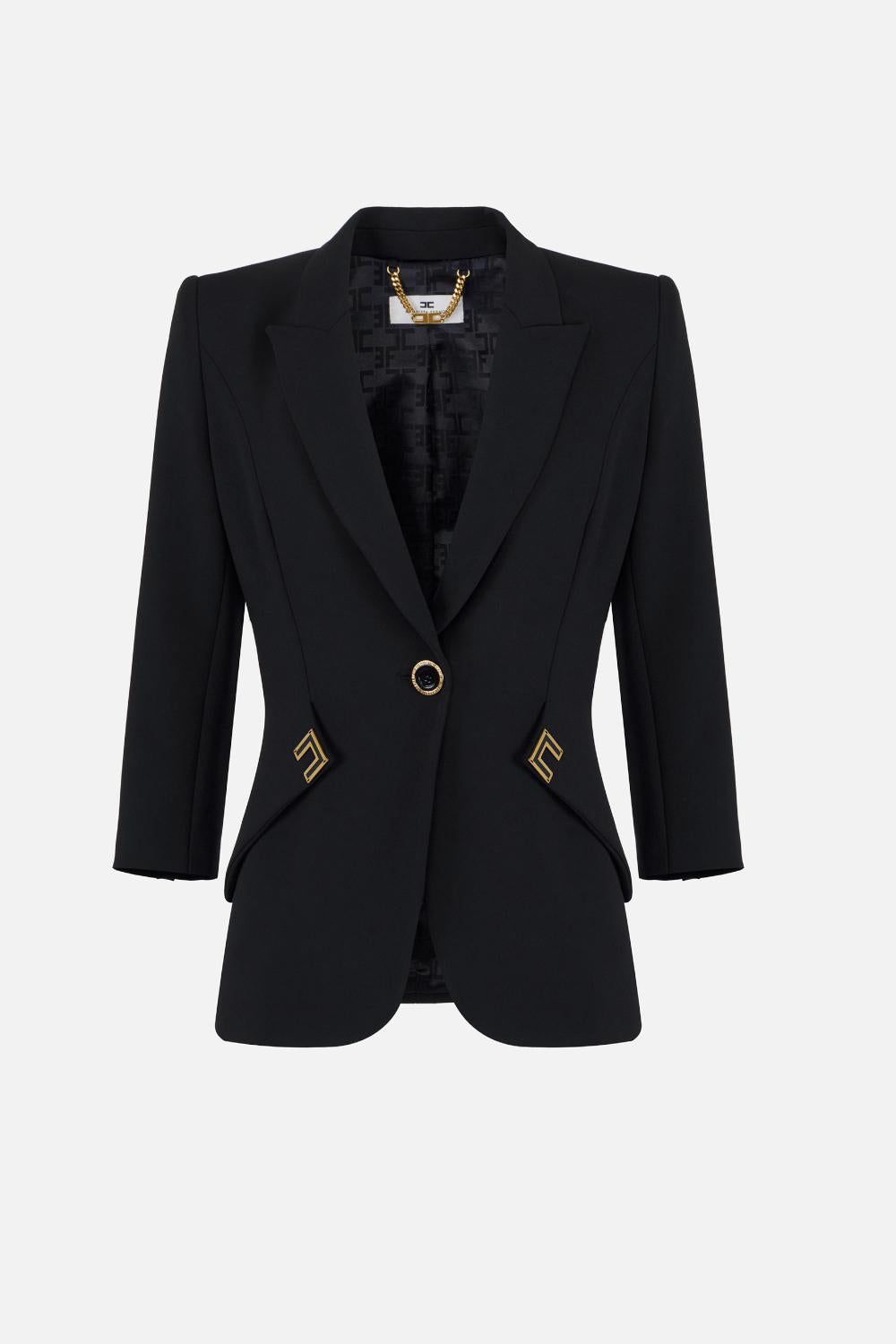 Giacca Elisabetta Franchi in Doppio Crêpe Stretch con Rever a Lancia GI215 61E2110 Elisabetta Franchi 