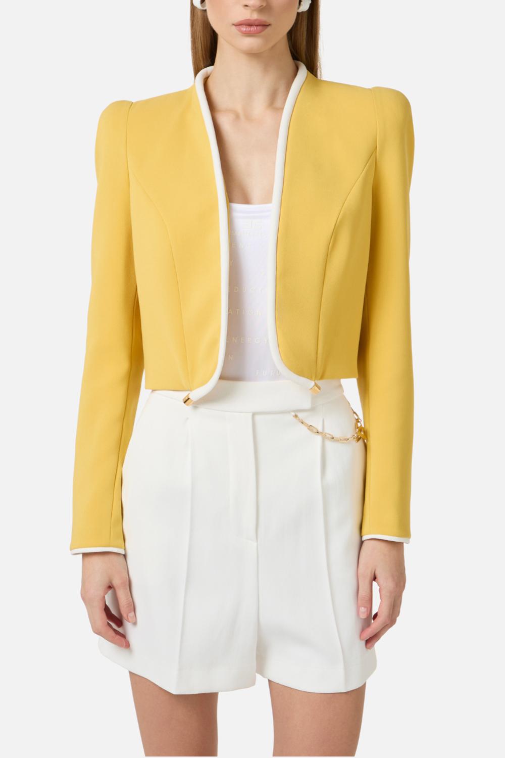 Giacca Elisabetta Franchi in Crêpe con Piping a Contrasto e Collo Montante GI214 61E2FA5 Elisabetta Franchi 