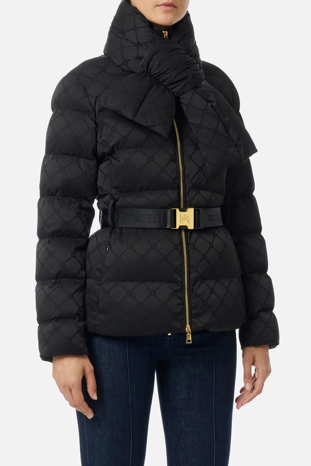 Piumino in tessuto vela jacquard con cintura PI83D 56E2110 Elisabetta Franchi 