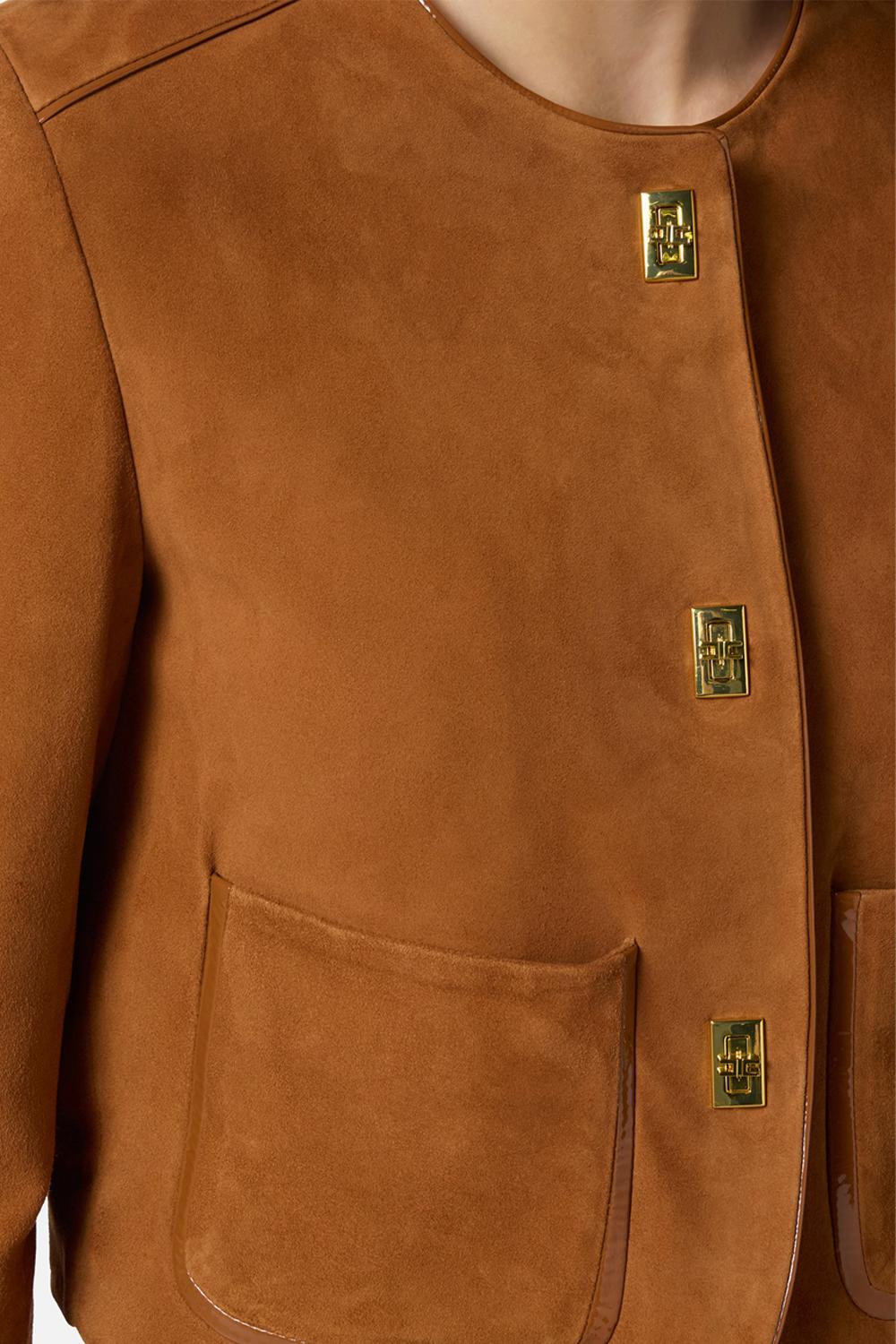 Giacca in suede con dettagli in vinile<BR/> GD53G 56E2EC1 Elisabetta Franchi 