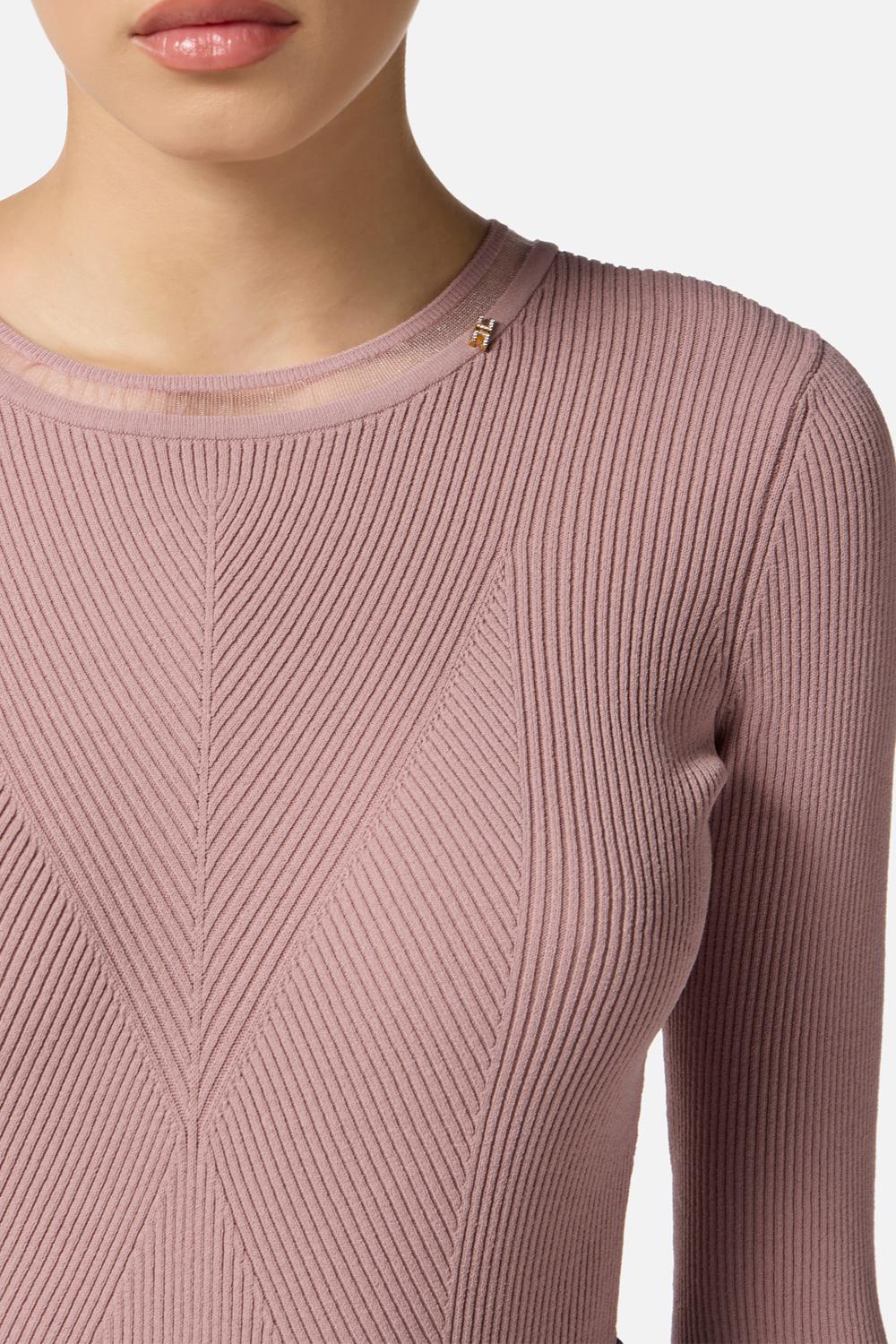 Maglia a costine con logo gioiello<BR/> MK13B 56E2EA6 Elisabetta Franchi 