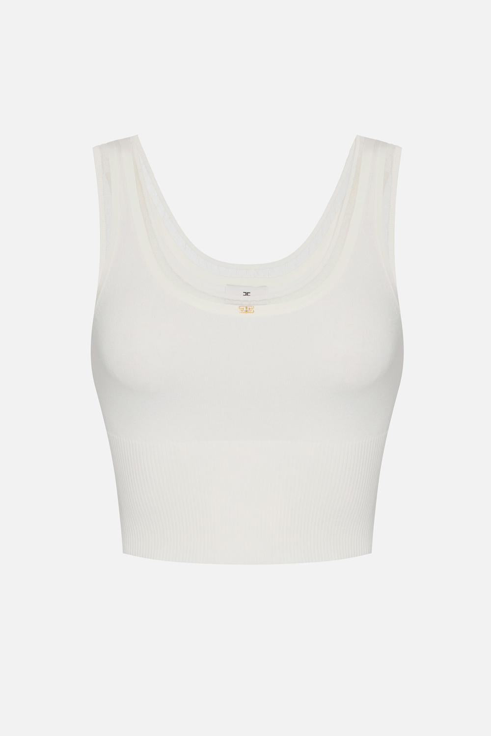 Top in maglia a costine con logo gioiello<BR/> TK54B 56E2360 Elisabetta Franchi 