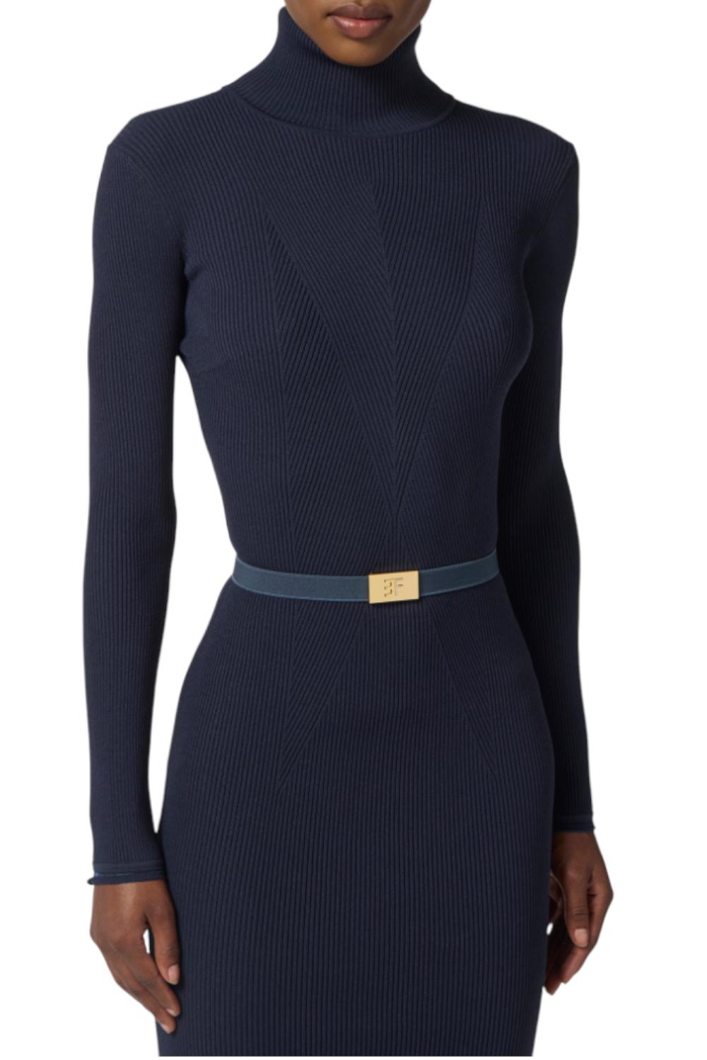 Abito in maglia a costine con cintura<BR/> AM07B 56E2EA8 Elisabetta Franchi 