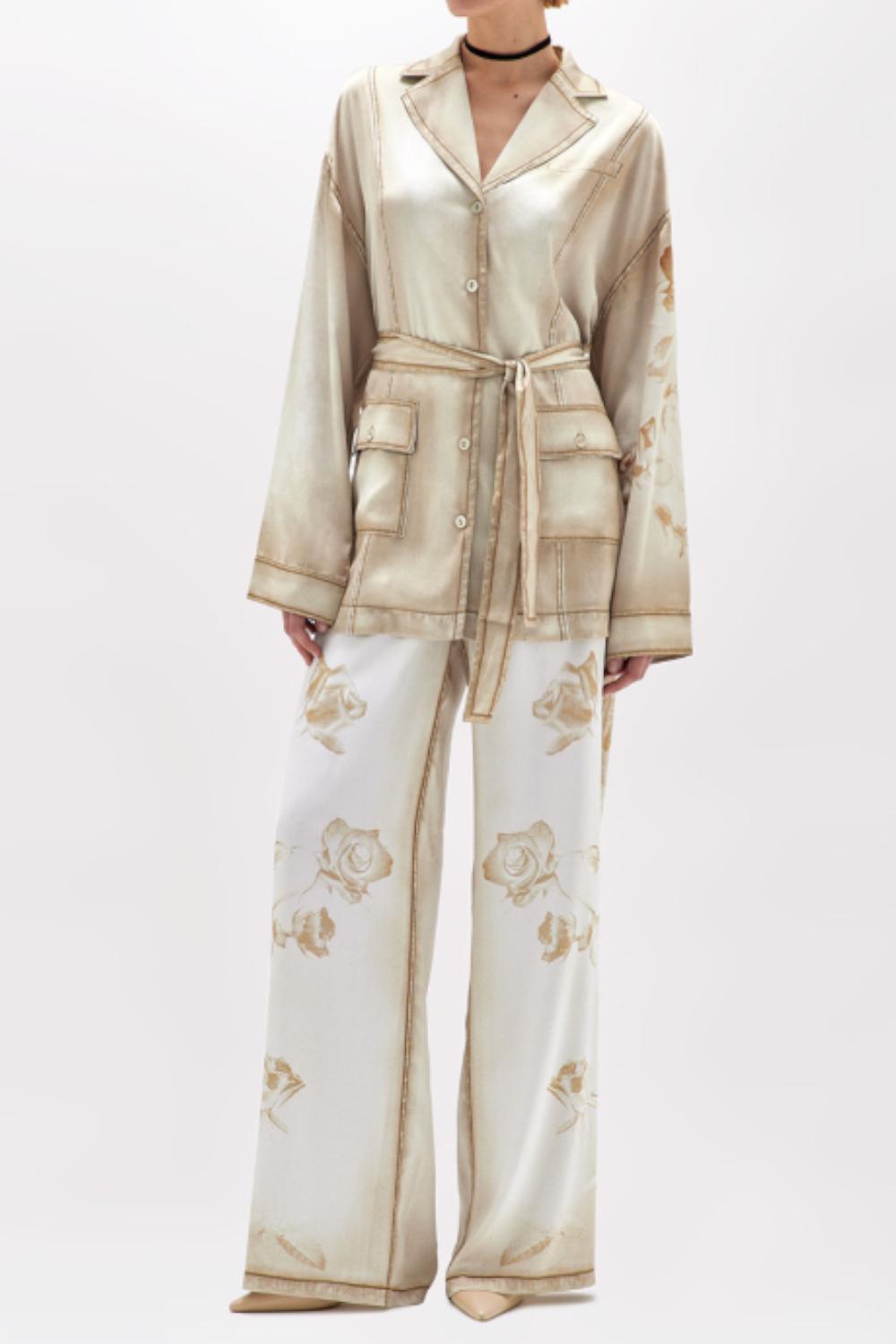 PANTALONI A PALAZZO IN RASO EFFETTO DENIM<BR/> RA5073 T3836M9337 Blugirl 