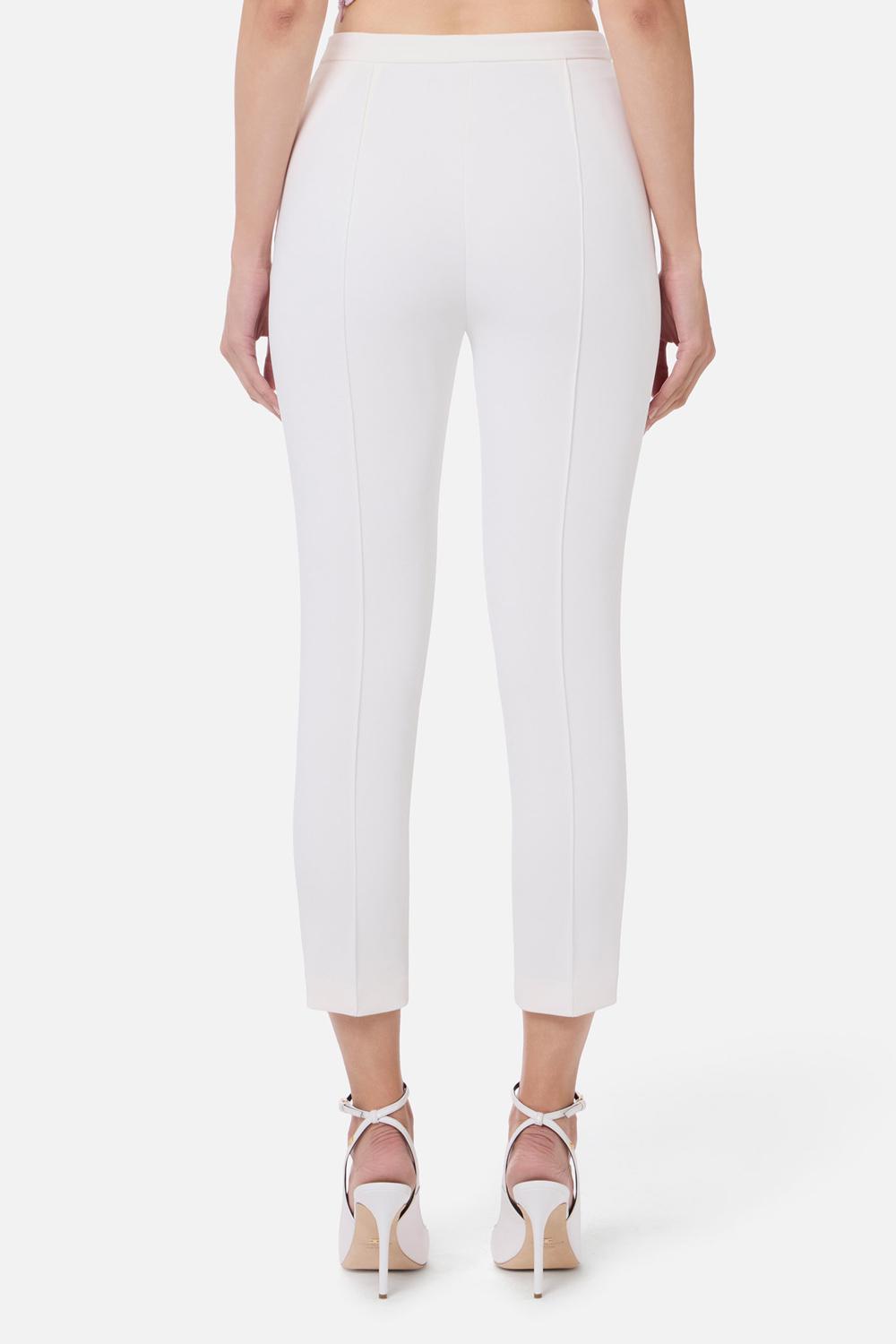 Pantaloni in crêpe con tasche e placca logo<BR/> PA076 51E2360 Elisabetta Franchi 
