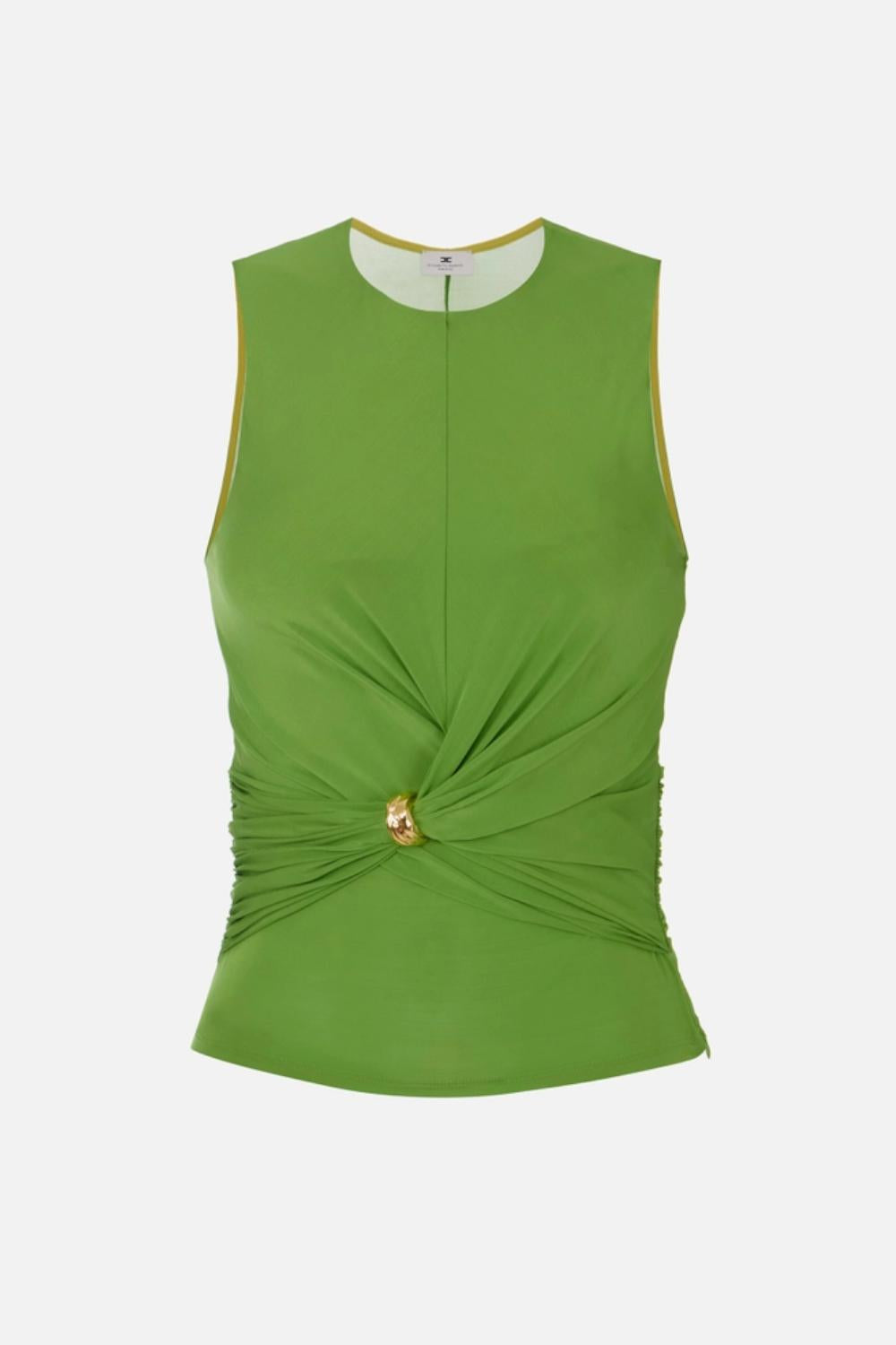 Top Elisabetta Franchi in Jersey con Drappeggio Centrale e Fermanodo Gioiello<BR/> TO037 61E2EV3 Elisabetta Franchi 