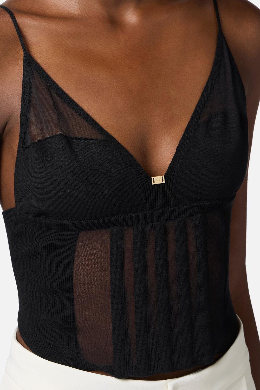 Top con trasparenze e tagli corsetto<BR/> TK25Q 51E2110 Elisabetta Franchi 