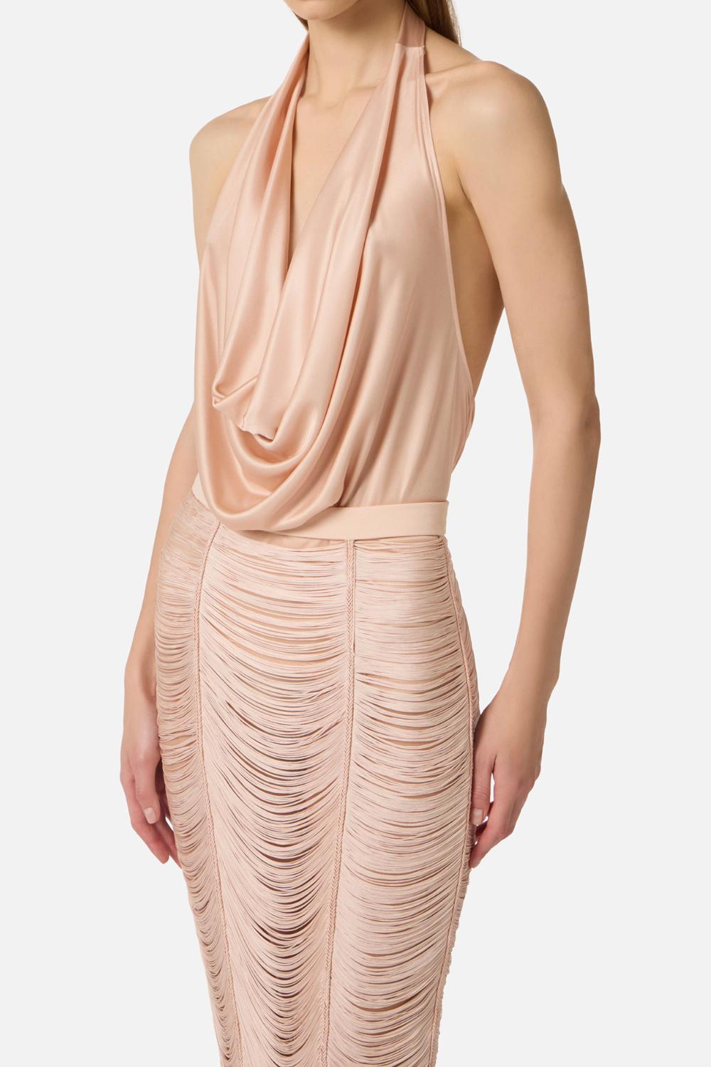 Top Elisabetta Franchi in Jersey di Viscosa Lucida con Scollo a Gronda<BR/> CN008 61E2EA1 Elisabetta Franchi 