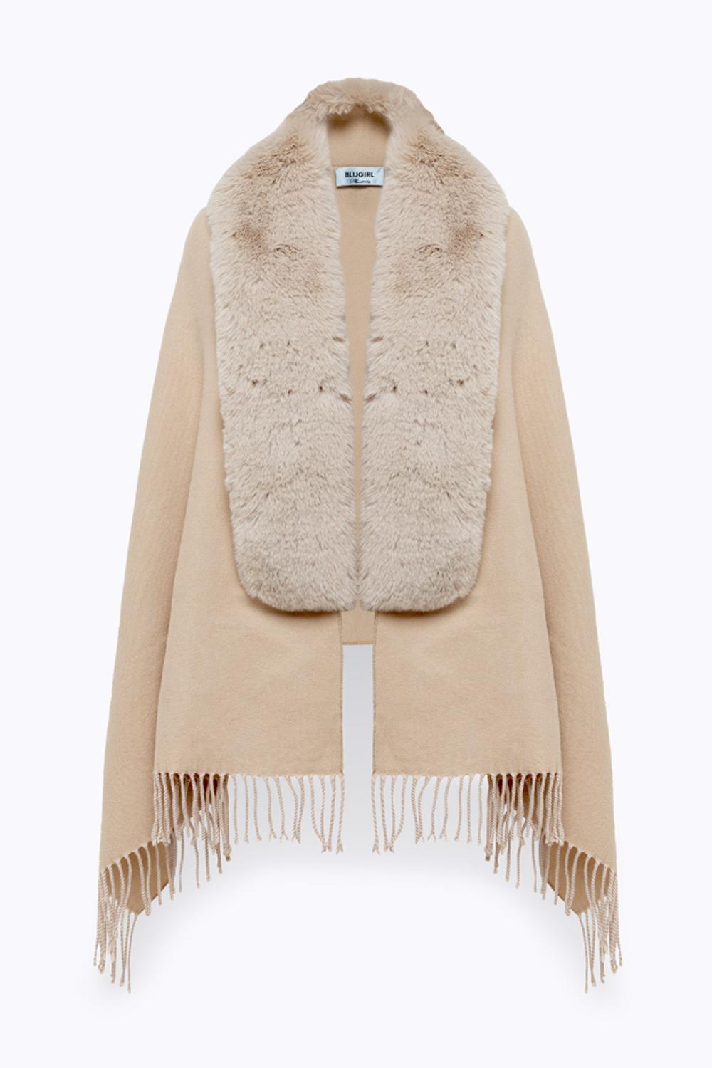 STOLA IN MAGLIA CON COLLO FAUX FUR<BR/> PF5016 T030014300 Blugirl 