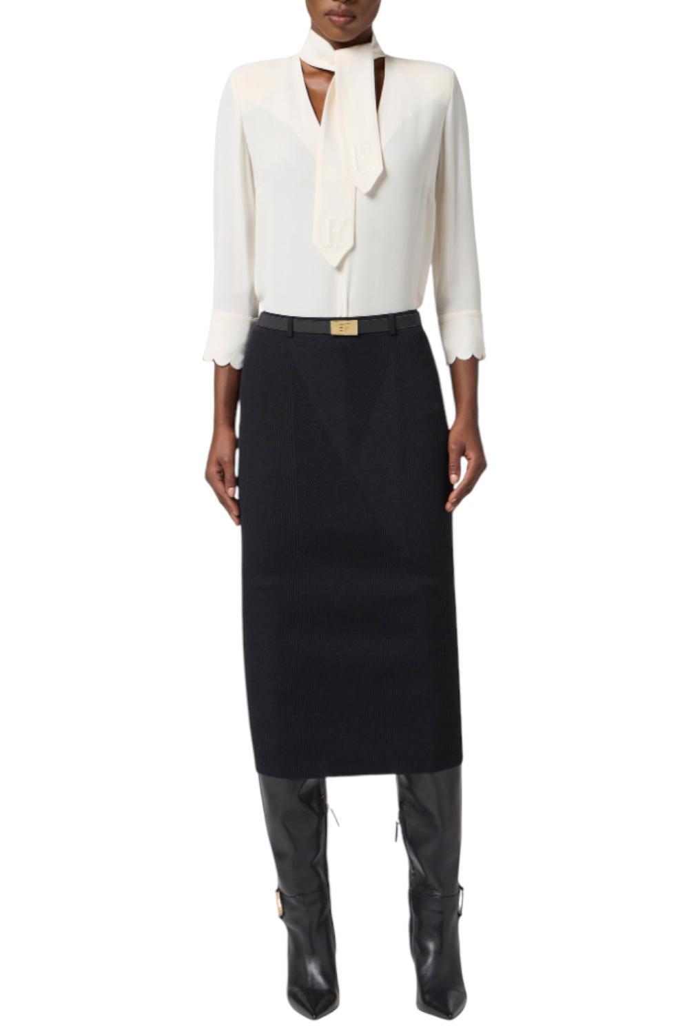 Gonna in maglia a costine con cintura<BR/> GK17B 56E2110 Elisabetta Franchi 