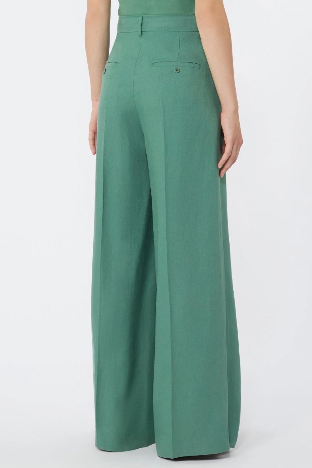 Pantalone wide leg in viscosa e lino WKDVELIERO 007VERDE Max Mara Weekend 