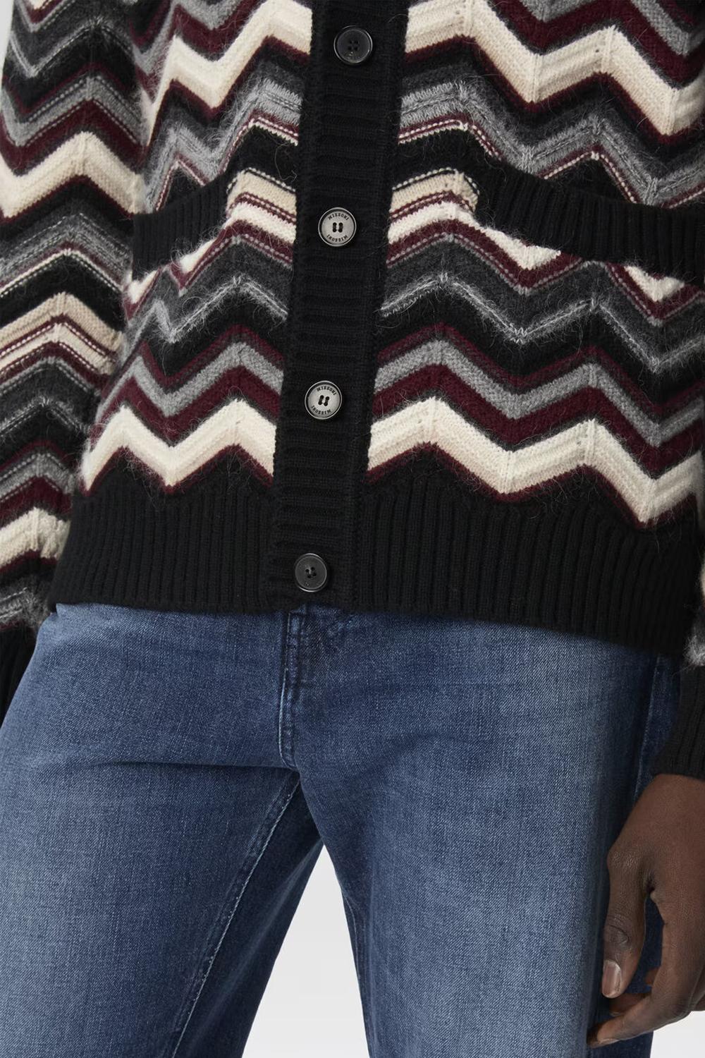 Cardigan in Misto Lana e Alpaca con Bottoni e Motivo Zig Zag US25WM0B BK01D2S91PS Missoni 