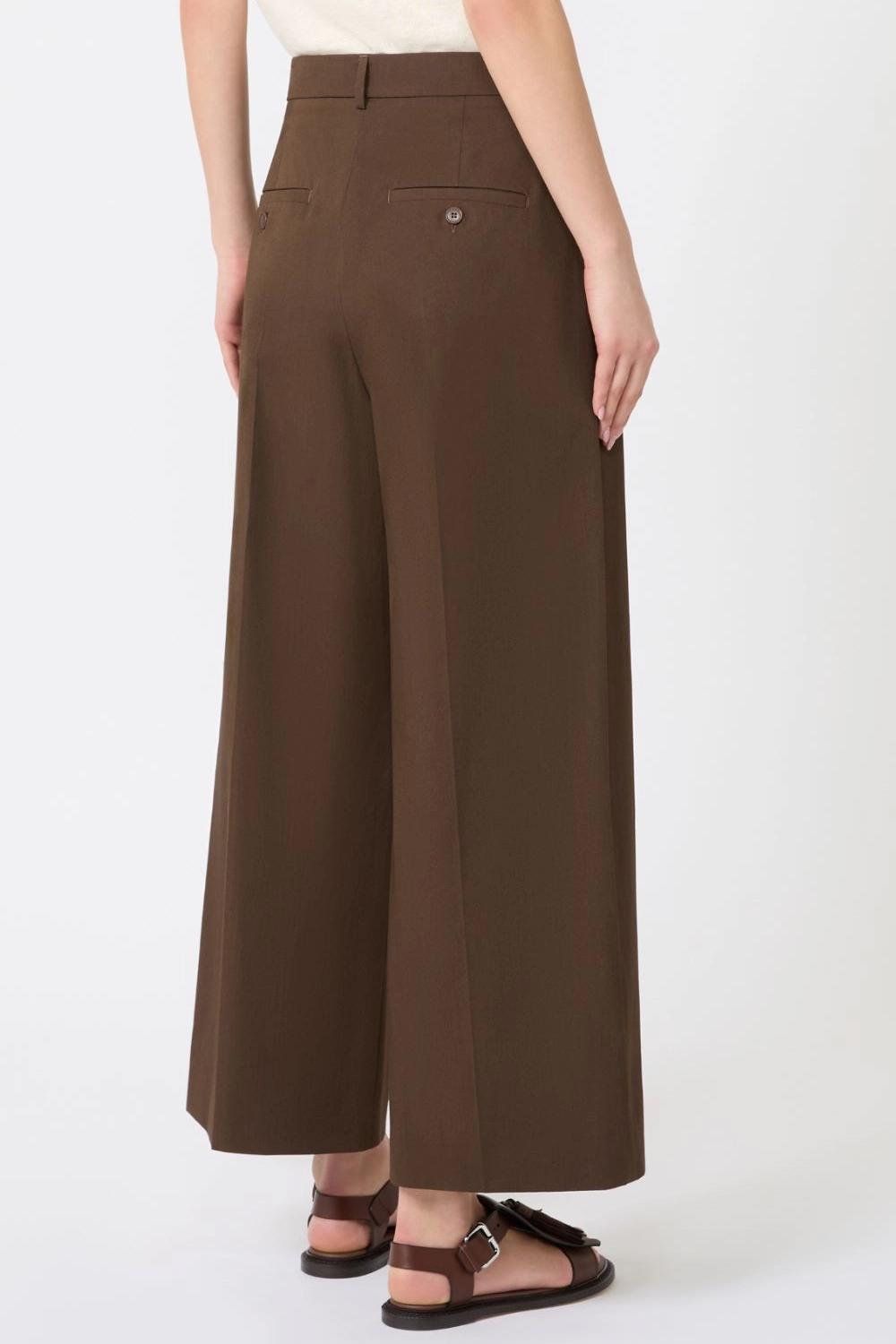 Pantaloni Donna Wide Leg in Gabardine di Cotone Stretch WKDBELLICO 031MARRONE Max Mara Weekend 