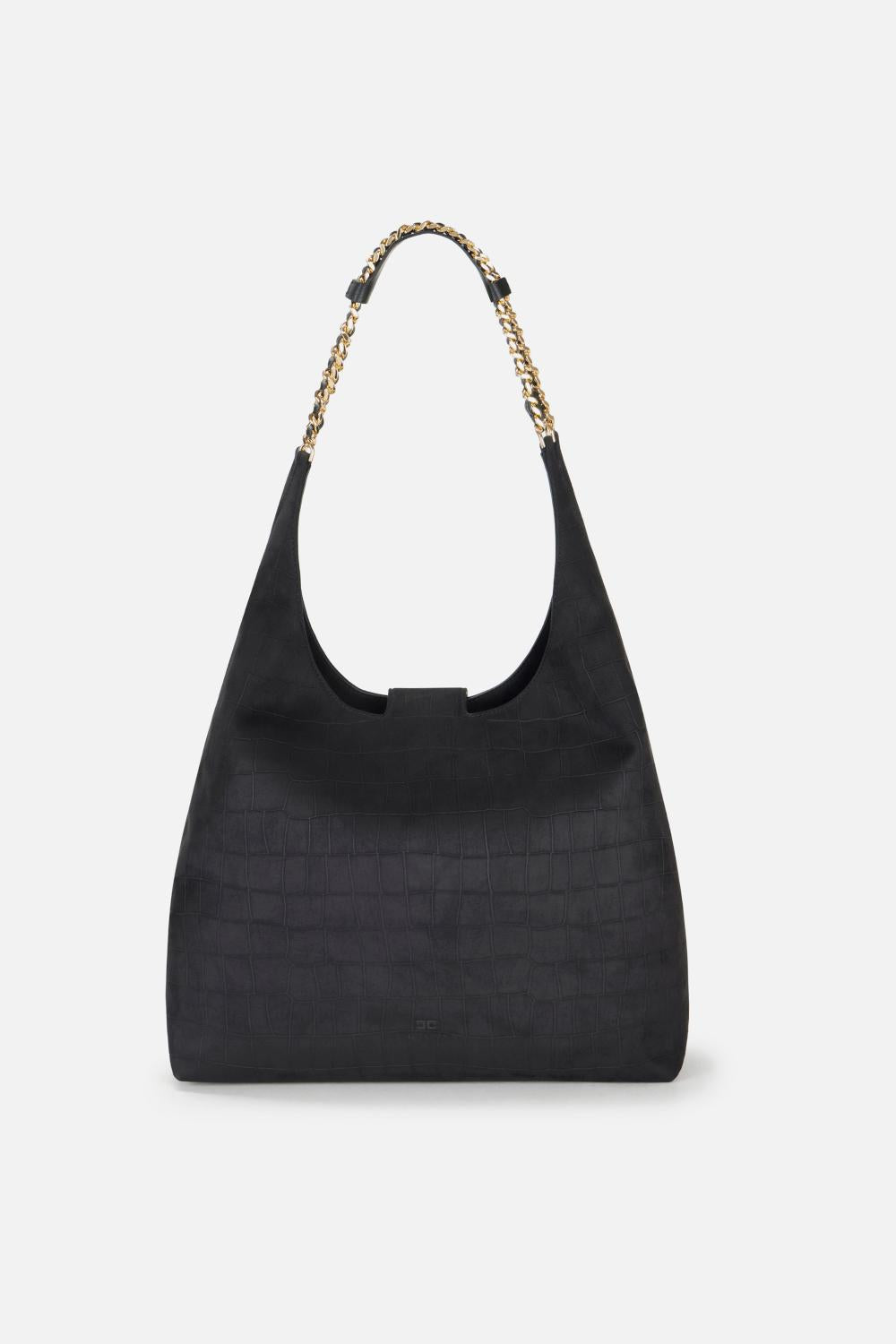 Borsa Hobo Elisabetta Franchi in Suede con Stampa Cocco e Catene Dorate BS01A 61E2110 Elisabetta Franchi 