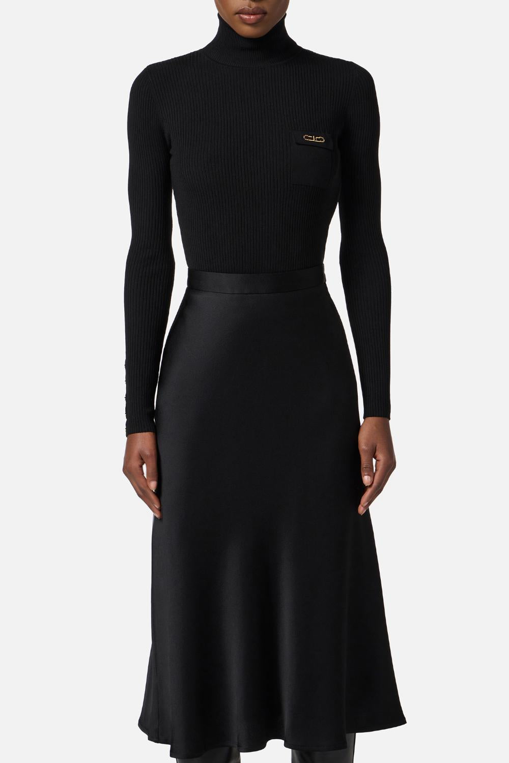 Abito in maglia a costine e raso con taschino AM06B 56E2110 Elisabetta Franchi 