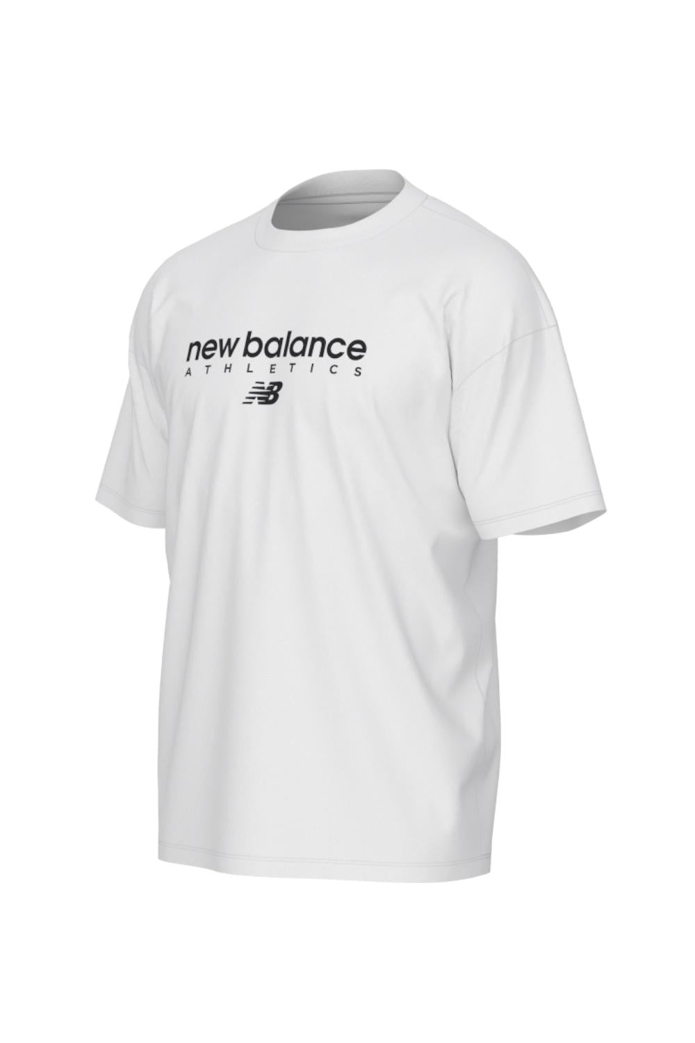 t-shirt girocollo a manica corta in cotone con scritta logo grande sul petto al centro MT61D0U5 WT New Balance 