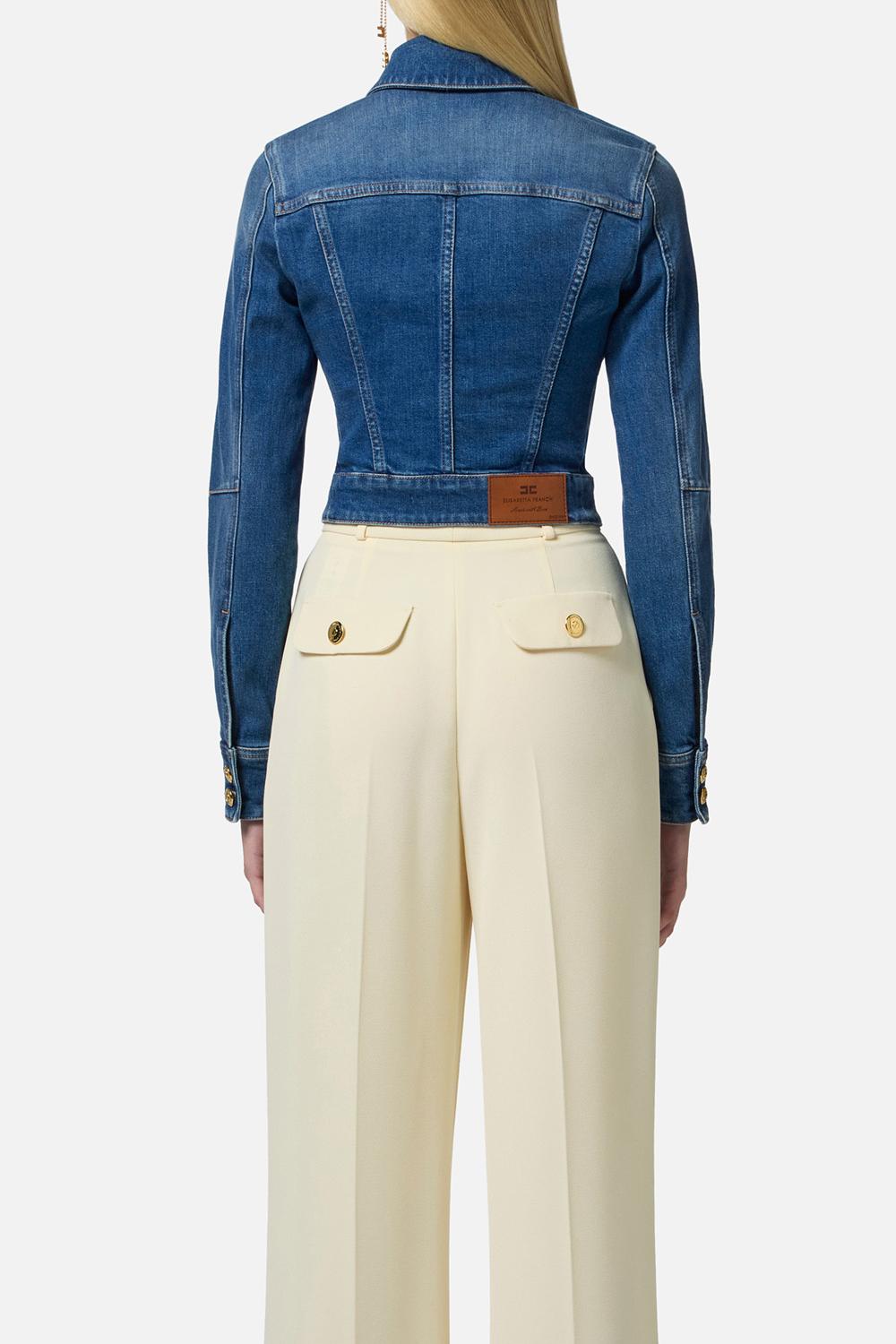 Giubbotto cropped in denim<BR/> BJ37I 51E2139 Elisabetta Franchi 