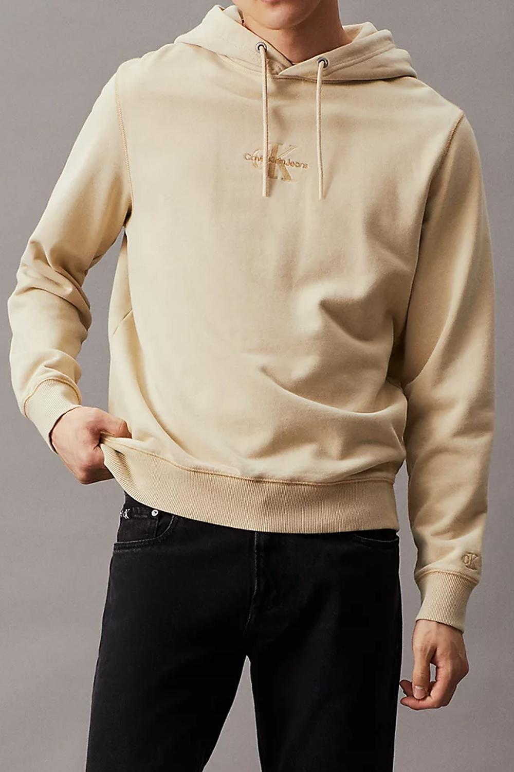 Felpa con cappuccio e monogramma in cotone lavato J30J325633 RAE Calvin Klein 