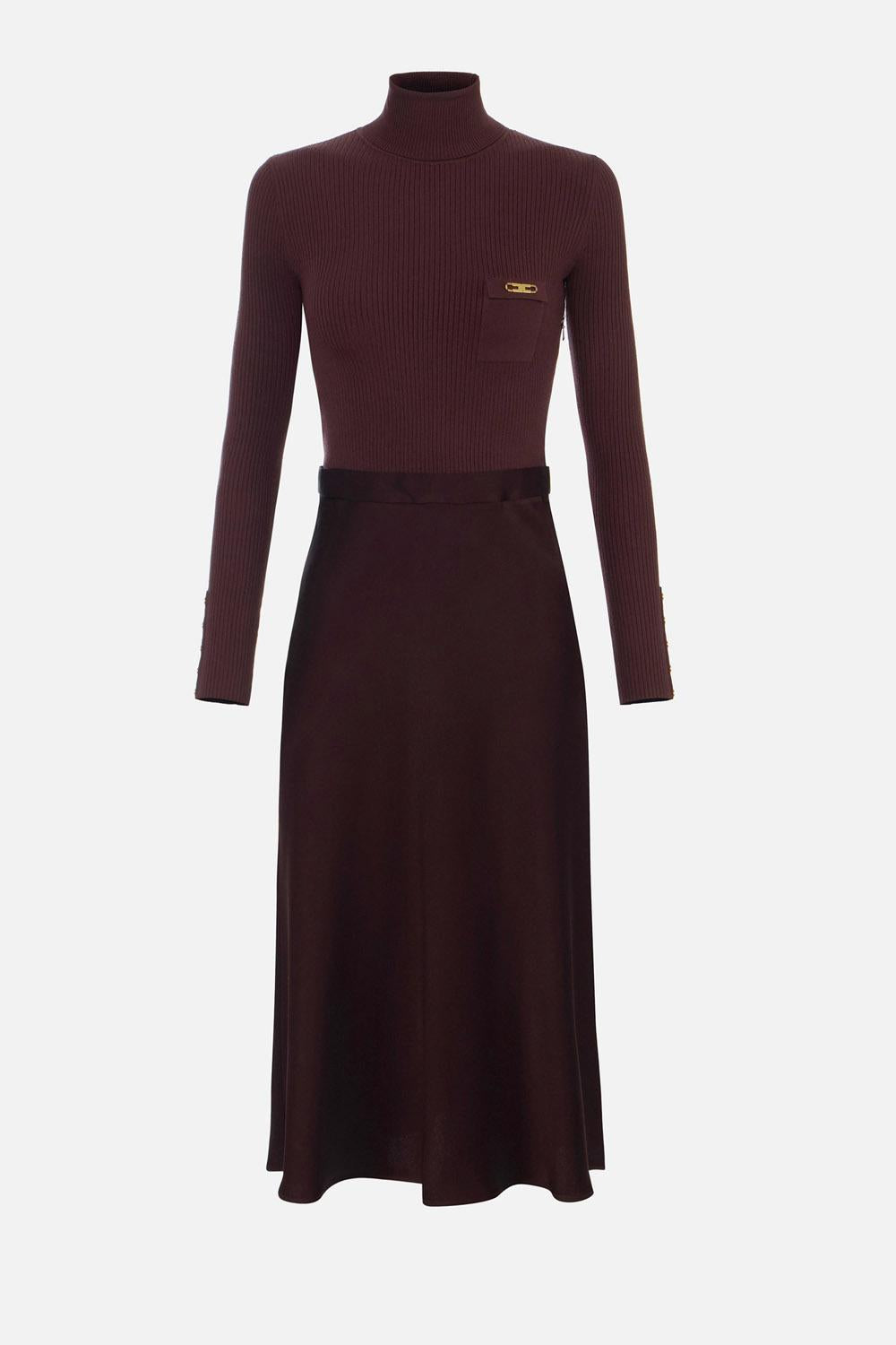 Abito in maglia a costine e raso con taschino<BR/> AM06B 56E2EA4 Elisabetta Franchi 