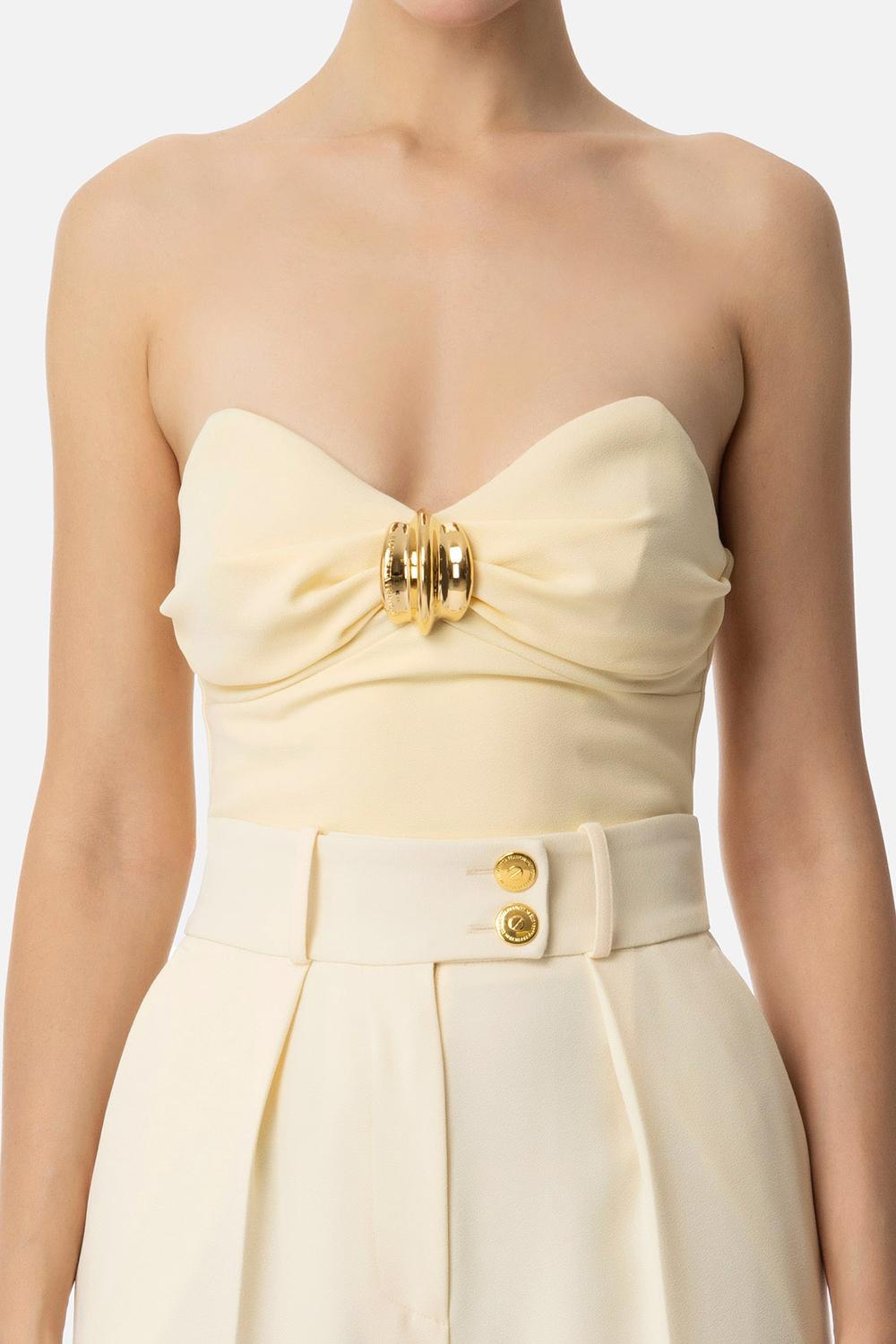 Top in crêpe fluido con decorazione gioiello<BR/> TO018 51E2DC7 Elisabetta Franchi 