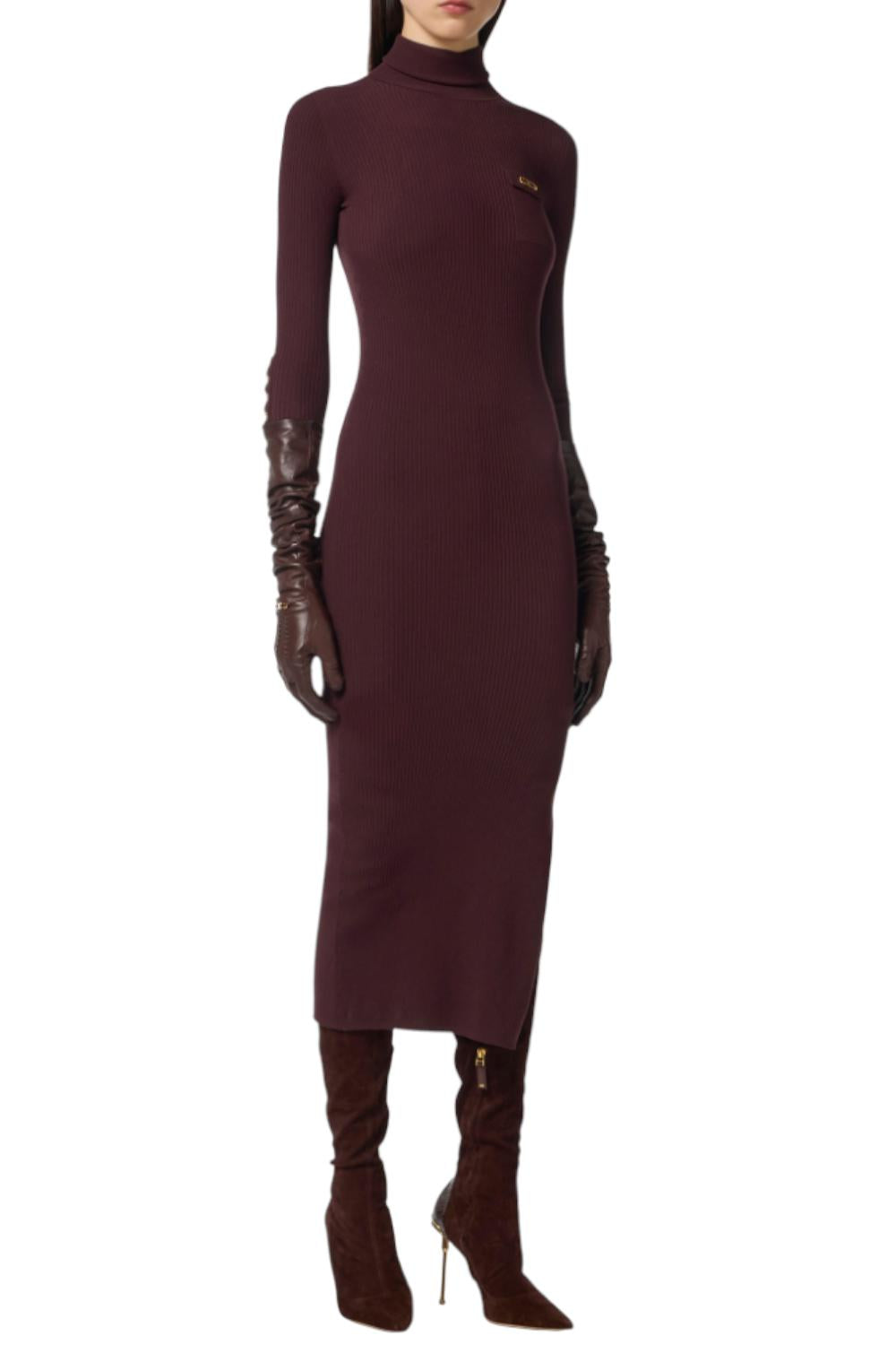 Abito in maglia a costine con taschino<BR/> AM23B 56E2EA4 Elisabetta Franchi 