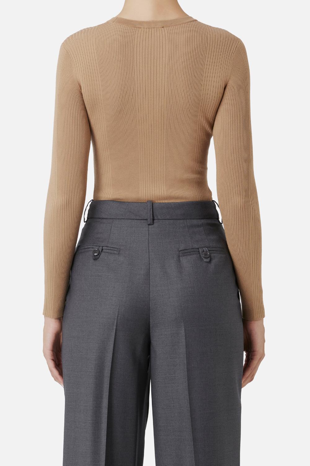 Maglia girocollo in viscosa e seta a costine con ricamo logo<BR/> MK10B 46E2032 Elisabetta Franchi 