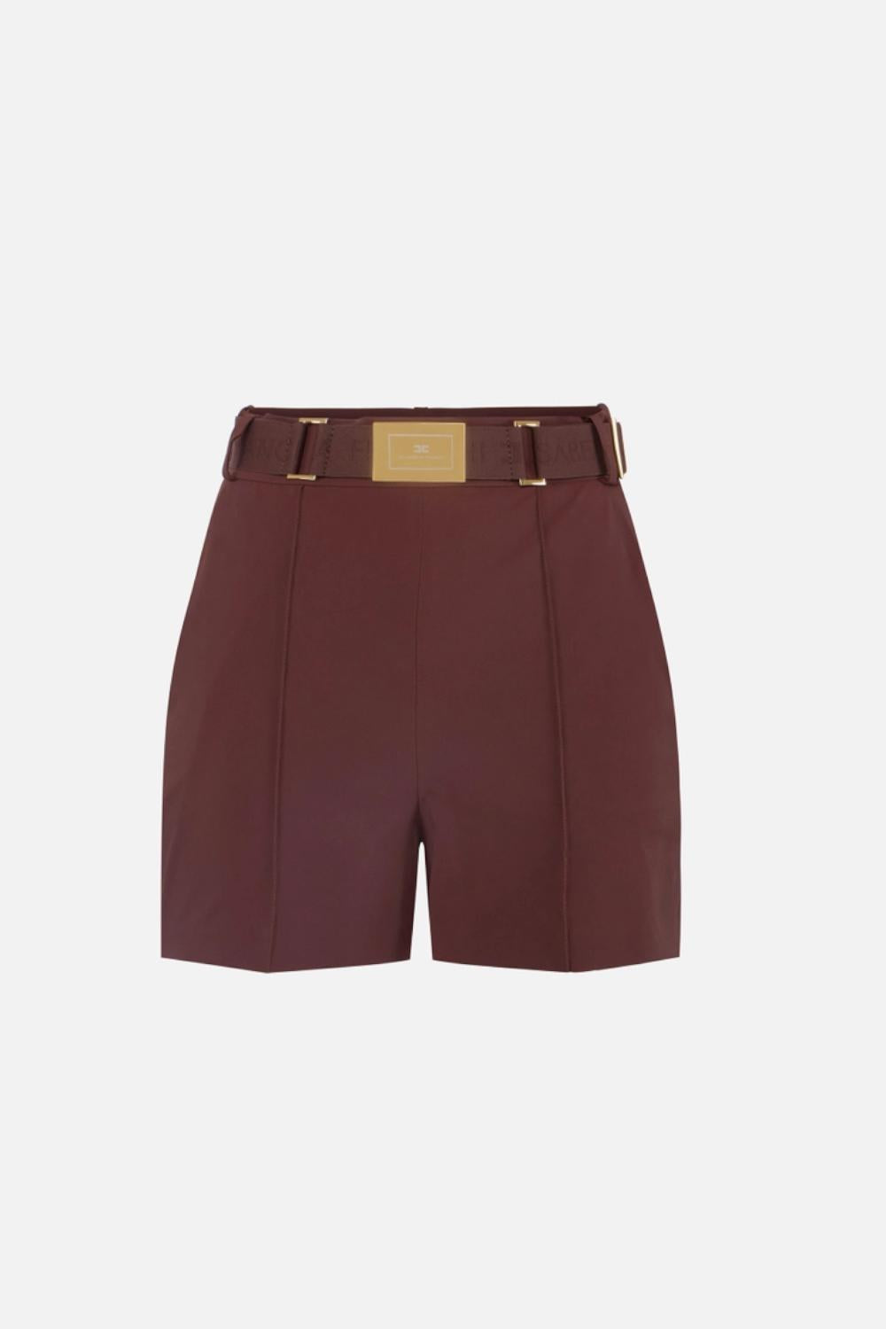 Shorts Elisabetta Franchi in Tessuto Tecnico Bielastico con Cintura e Logo<BR/> SH008 61E2644 Elisabetta Franchi 
