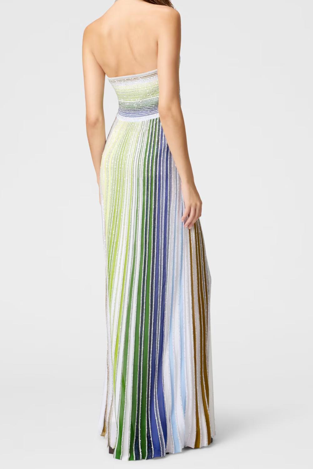 Abito lungo parzializzato a righe con paillettes e allacciatura al collo<BR/> DS25SG13 BK042DSM9N9 Missoni 