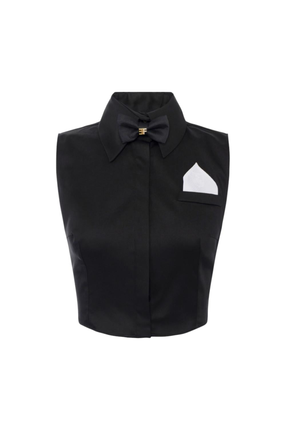 Camicia cropped in raso di cotone con papillon<BR/> CA105 56E2110 Elisabetta Franchi 