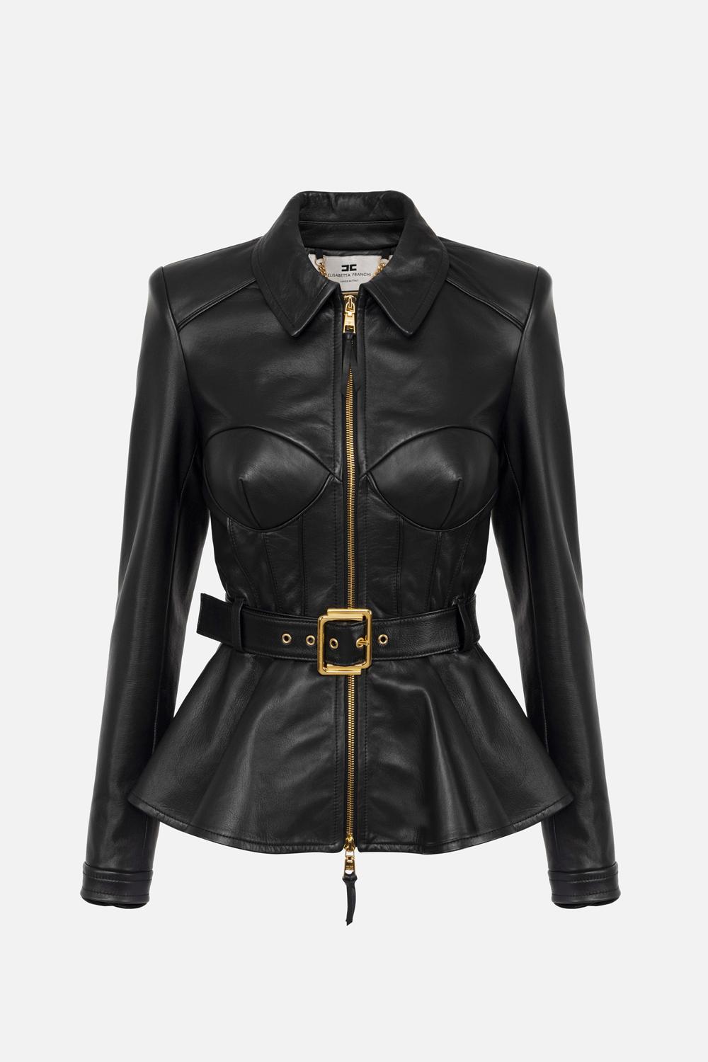 Giacca in pelle con peplum<BR/> GD46Z 51E2110 Elisabetta Franchi 