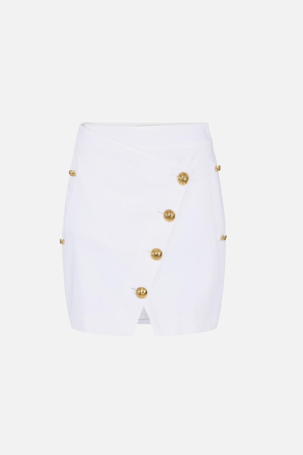 Gonna Corta Elisabetta Franchi in Gabardina con Chiusura Asimmetrica e Bottoni Dorati GO141 61E2360 Elisabetta Franchi 