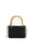 mini bag in woven raffia rectangular shape, two shiny bamboo handles and gold metal hooks with shoulder strap