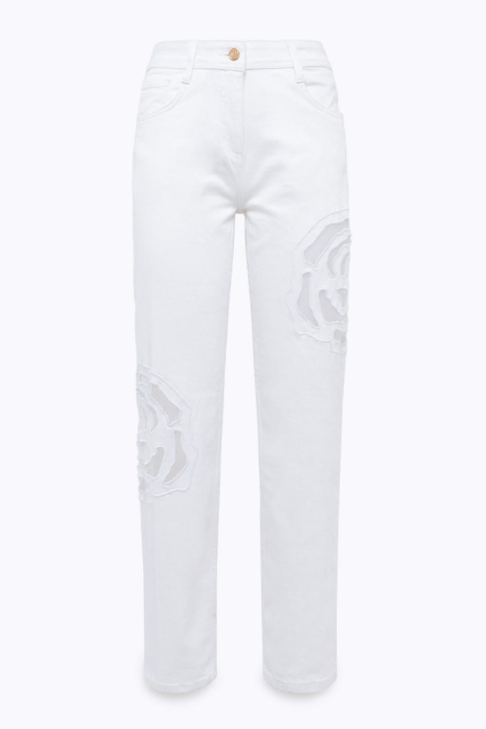 PANTALONI IN GABARDINA CON ROSE INTAGLIATE<BR/> RA5116 T691014300 Blugirl 