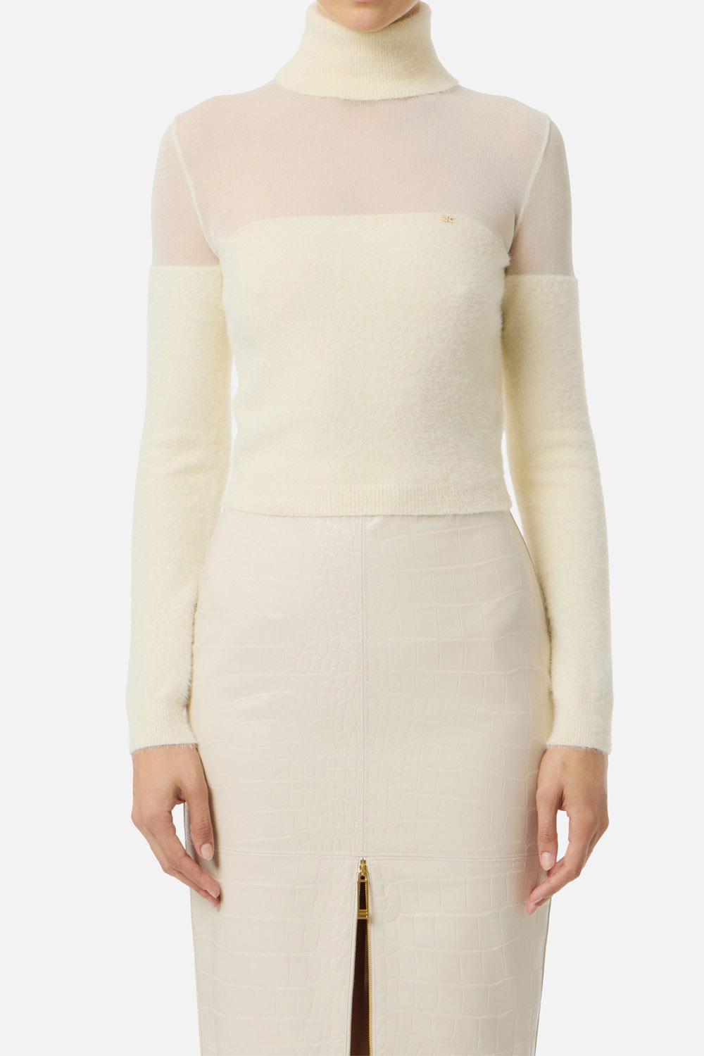 Turtleneck top cropped in maglia con texture effetto pelo MK54T 57E2DZ9 Elisabetta Franchi 