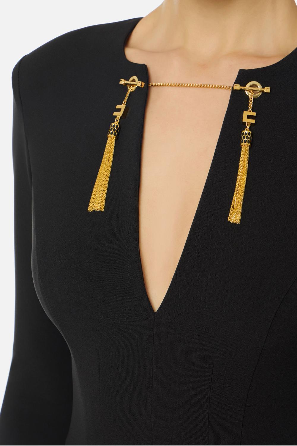 Abito in crêpe leggero con catena gioiello<BR/> AB805 57E2110 Elisabetta Franchi 
