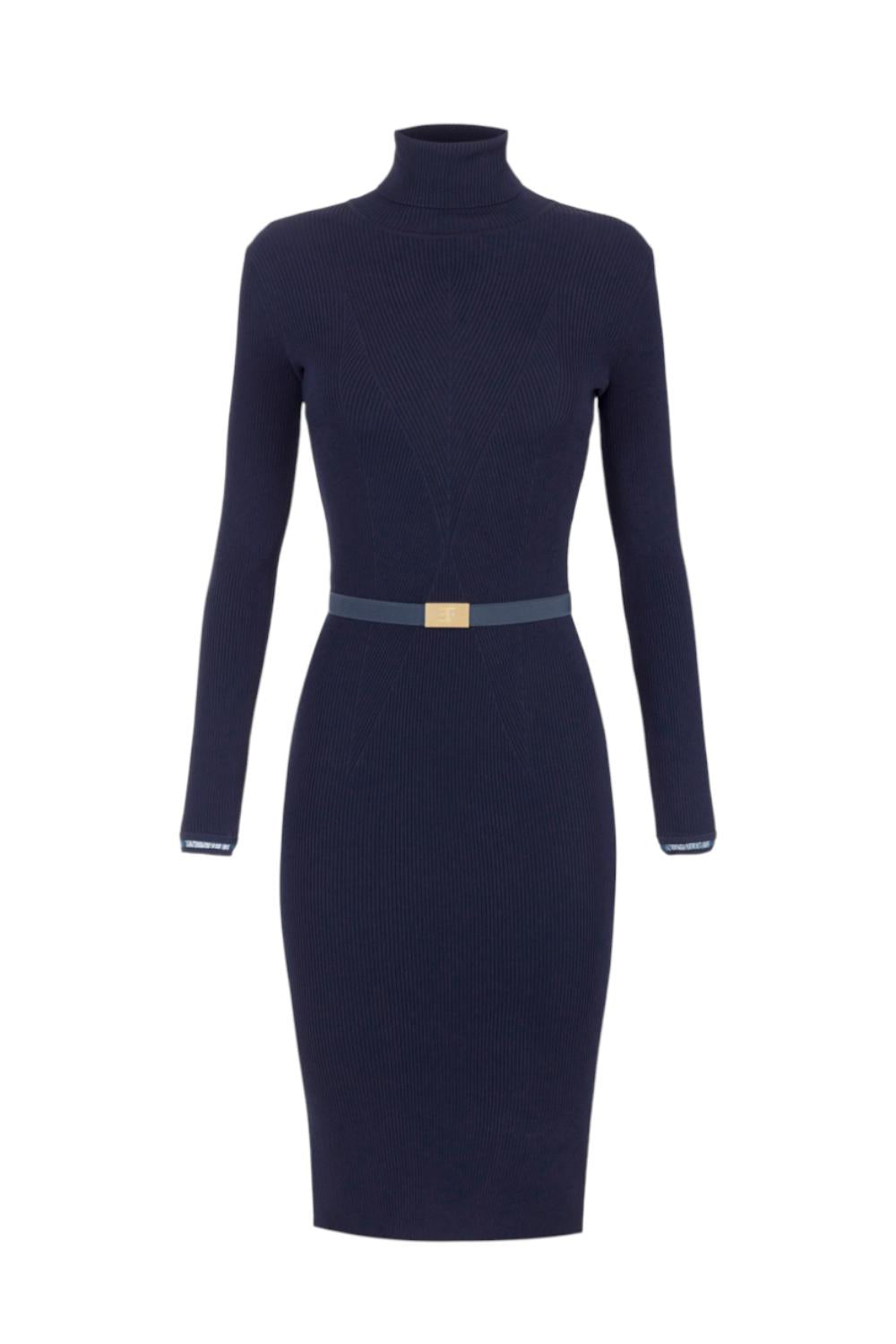 Abito in maglia a costine con cintura<BR/> AM07B 56E2EA8 Elisabetta Franchi 