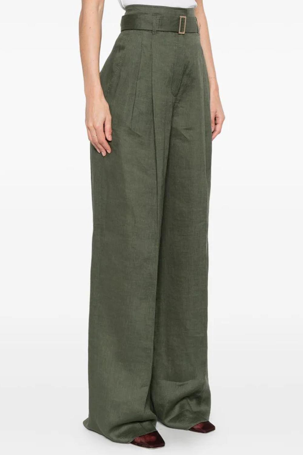 Pantalone 100% lino MSTMATERIA 037VERDE KAKI Max Mara Studio 