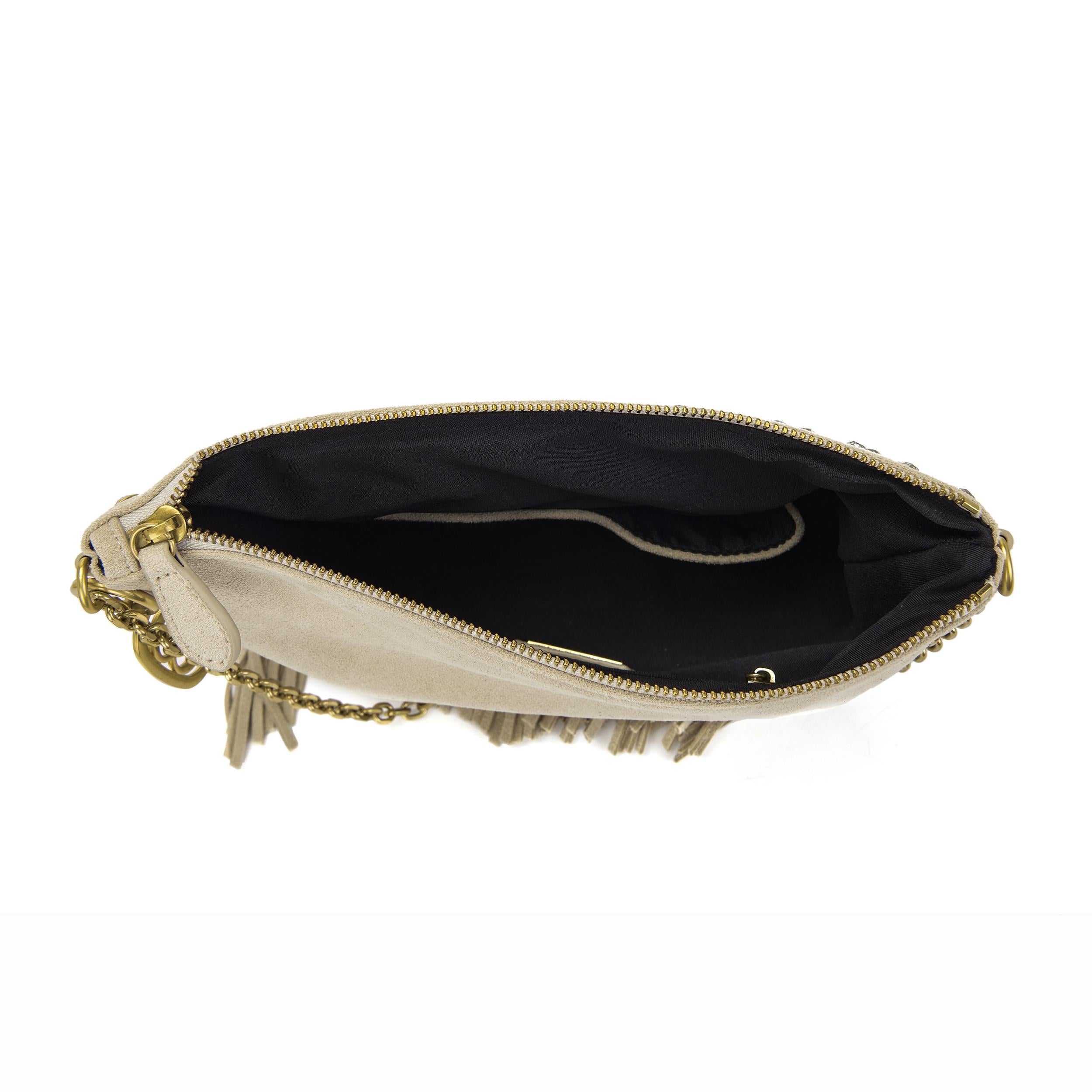 NIGHT ED. FRINGES&STRASS POCHETTE MICROFIBER 161M-KY-813-MIF /BEI La Carrie 