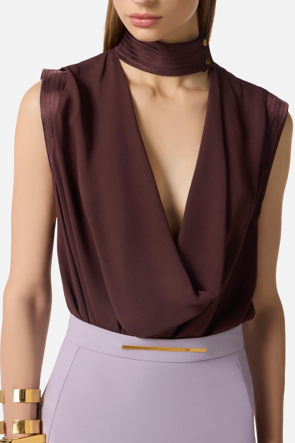 Top Elisabetta Franchi in Georgette di Viscosa con Bottoni Gioiello CA134 61E2644 Elisabetta Franchi 