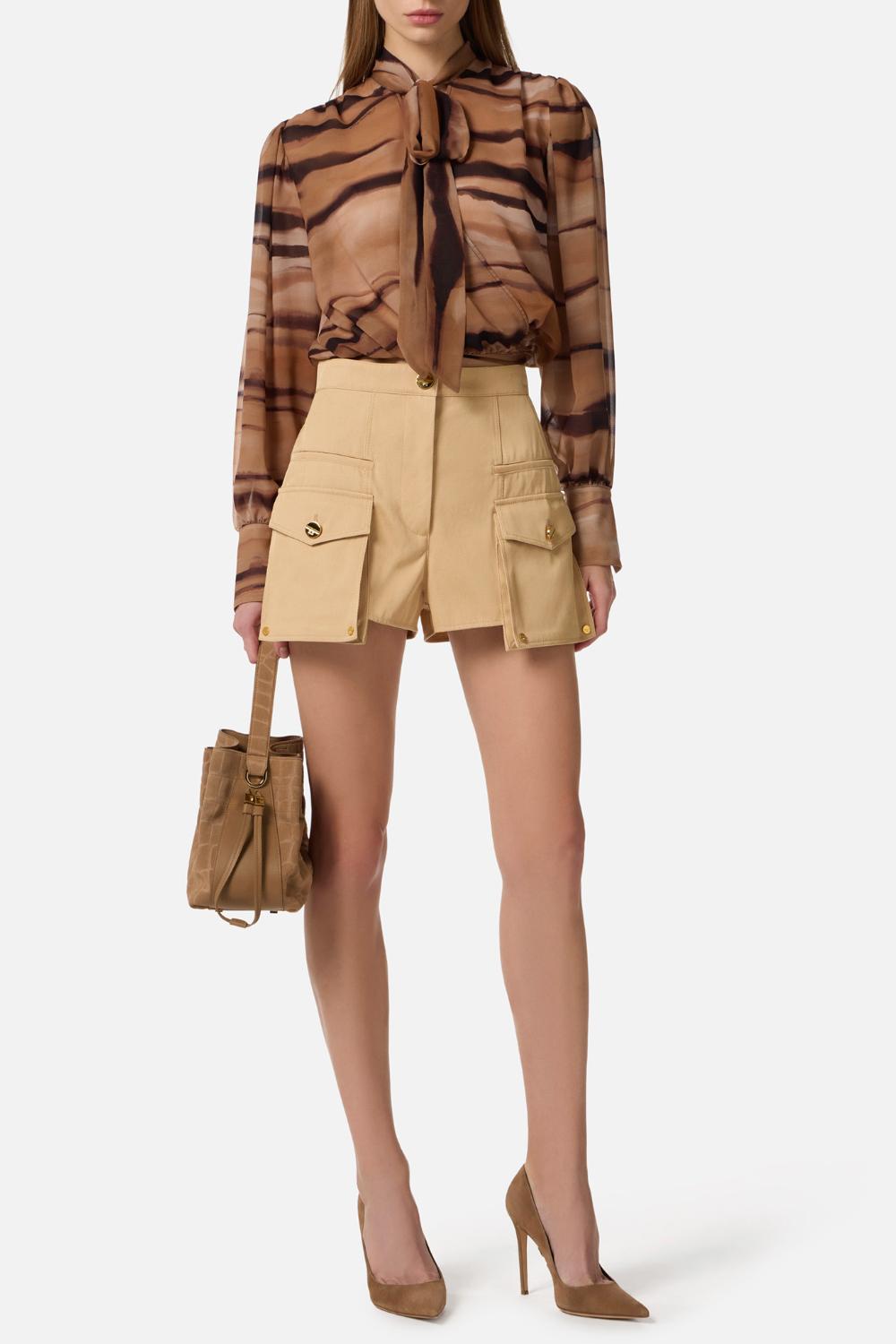 Shorts Elisabetta Franchi in Gabardina di Cotone Stile Safari<BR/> SH006 61E2470 Elisabetta Franchi 