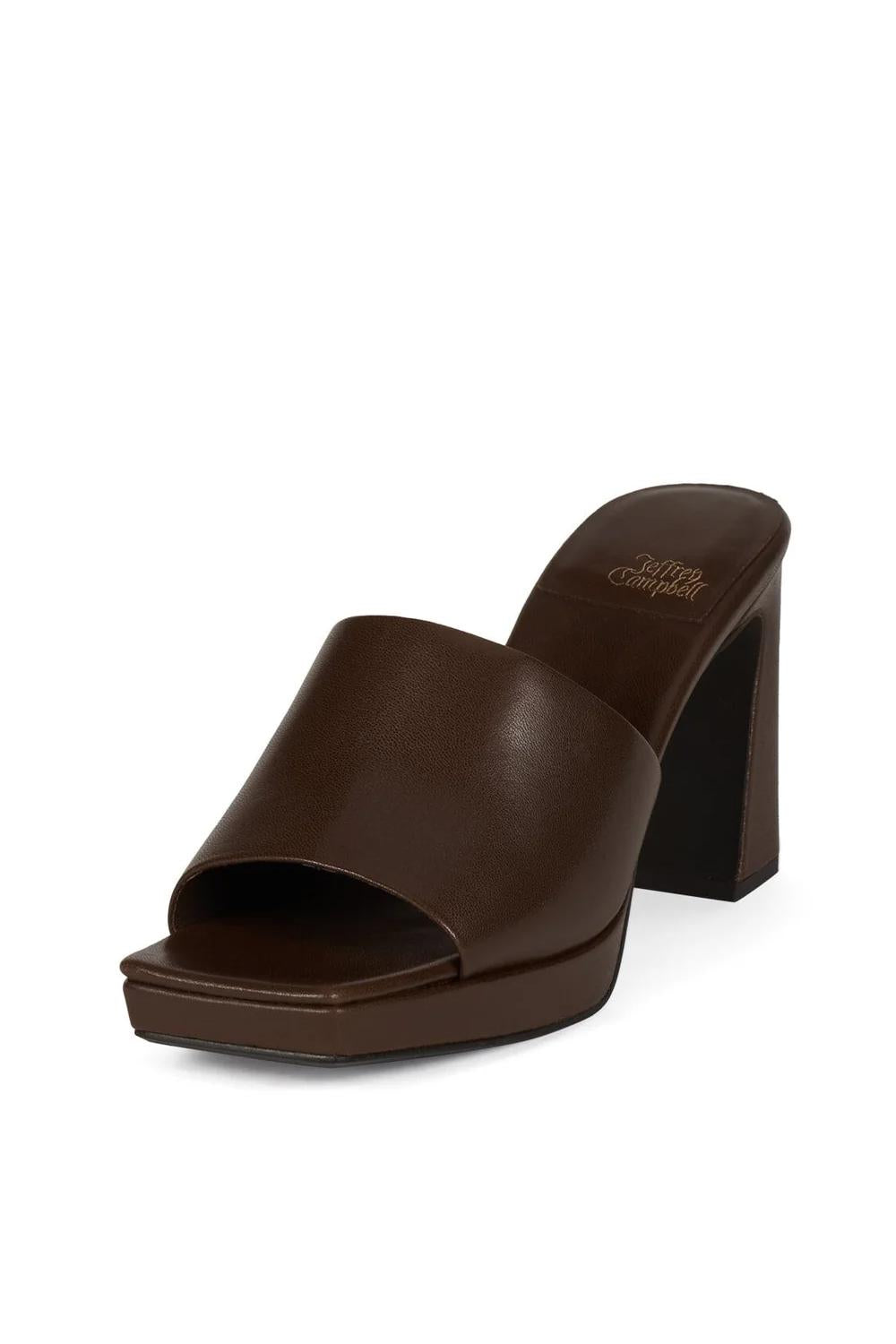 Sandali Donna a Tacco Slide-On in Pelle DRESS-CODE /DARK BROWN PATENT Jeffrey Campbell 