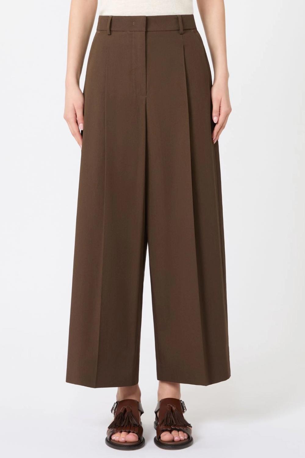 Pantaloni Donna Wide Leg in Gabardine di Cotone Stretch WKDBELLICO 031MARRONE Max Mara Weekend 