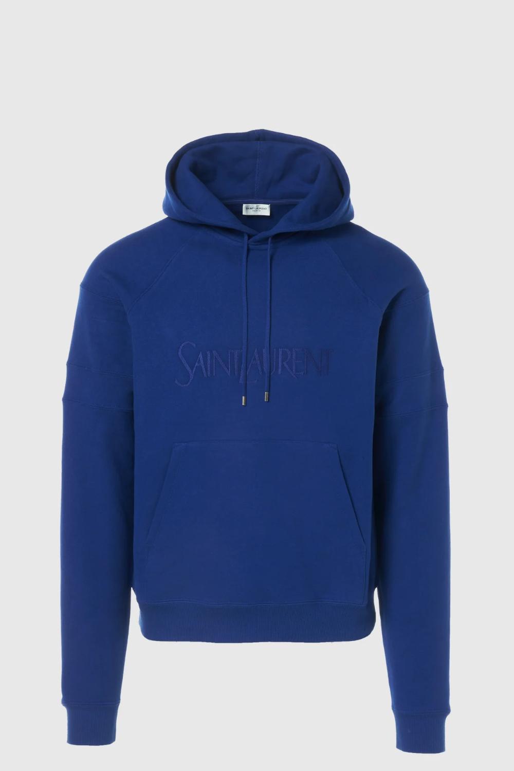 Felpa Uomo Saint Laurent Logo-Embroidered in Cotone  Blu 732313 Y37CG4000 Saint Laurent 