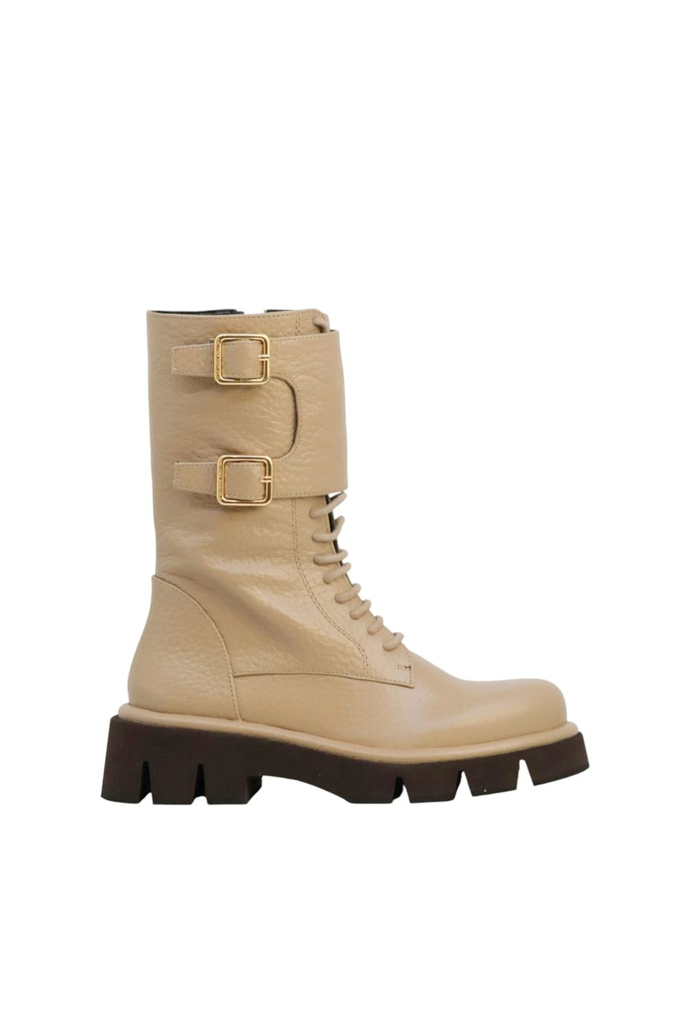 Stivale Comba in Pelle Nappagrain con Doppia Fibbia COMBA TAUPE/CHOCO Paloma Barcelò 